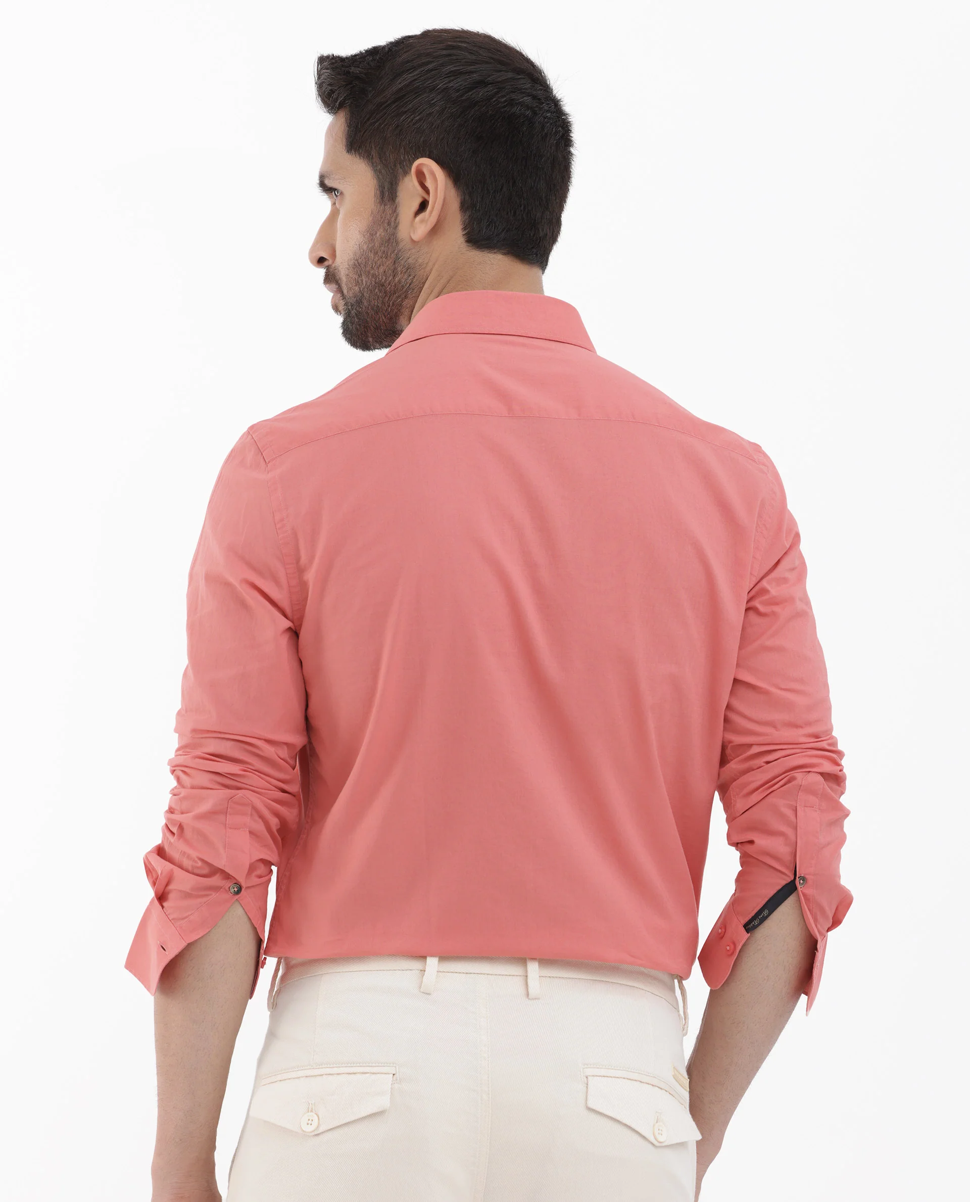 Rare Rabbit Men's Cambo Flouroscent Pink Cotton Plain Regular Fit Full Sleeve Collared Shirt - Image 9