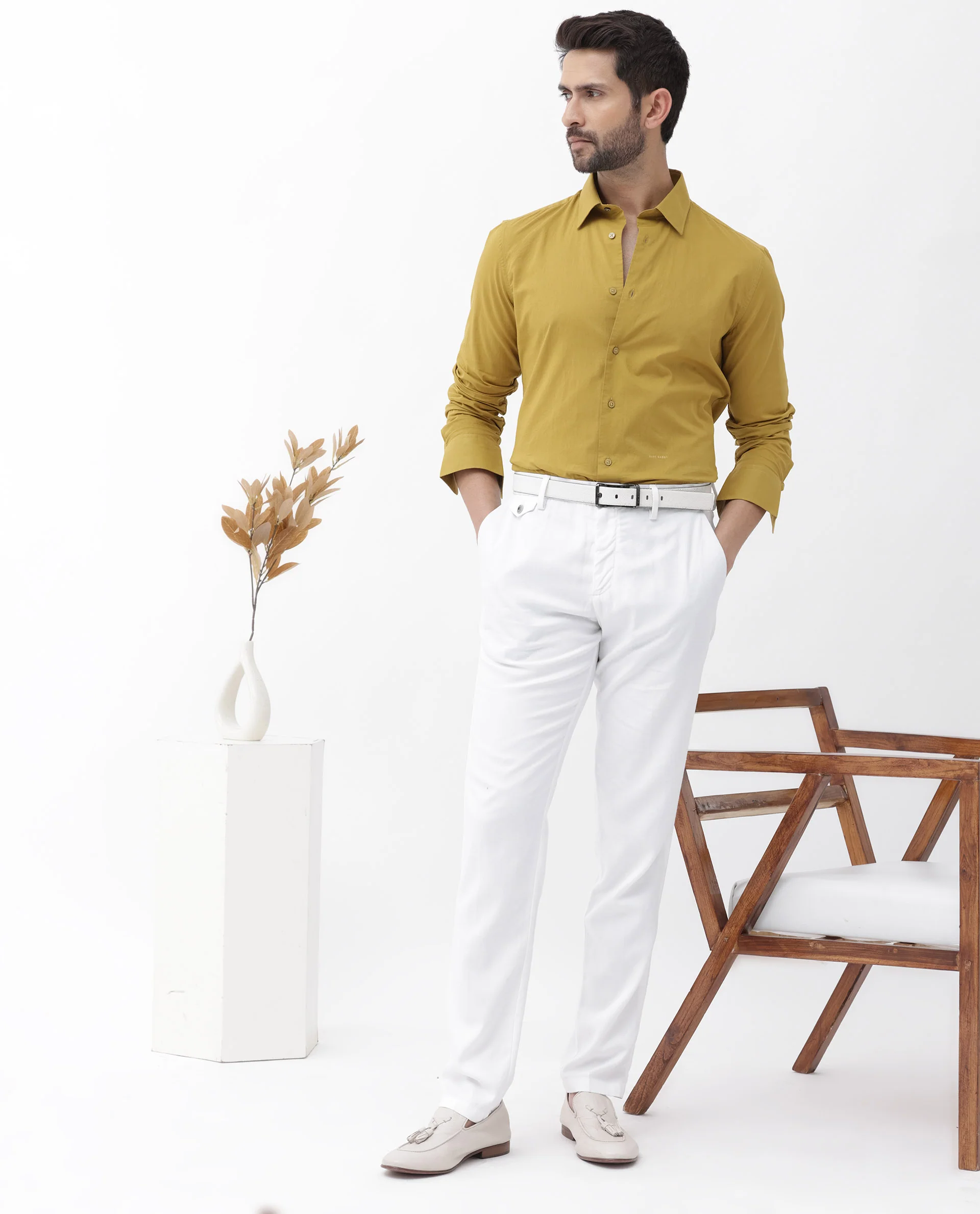 Rare Rabbit Men's Cambo Mustard Cotton Plain Regular Fit Full Sleeve Collared Shirt - Image 2