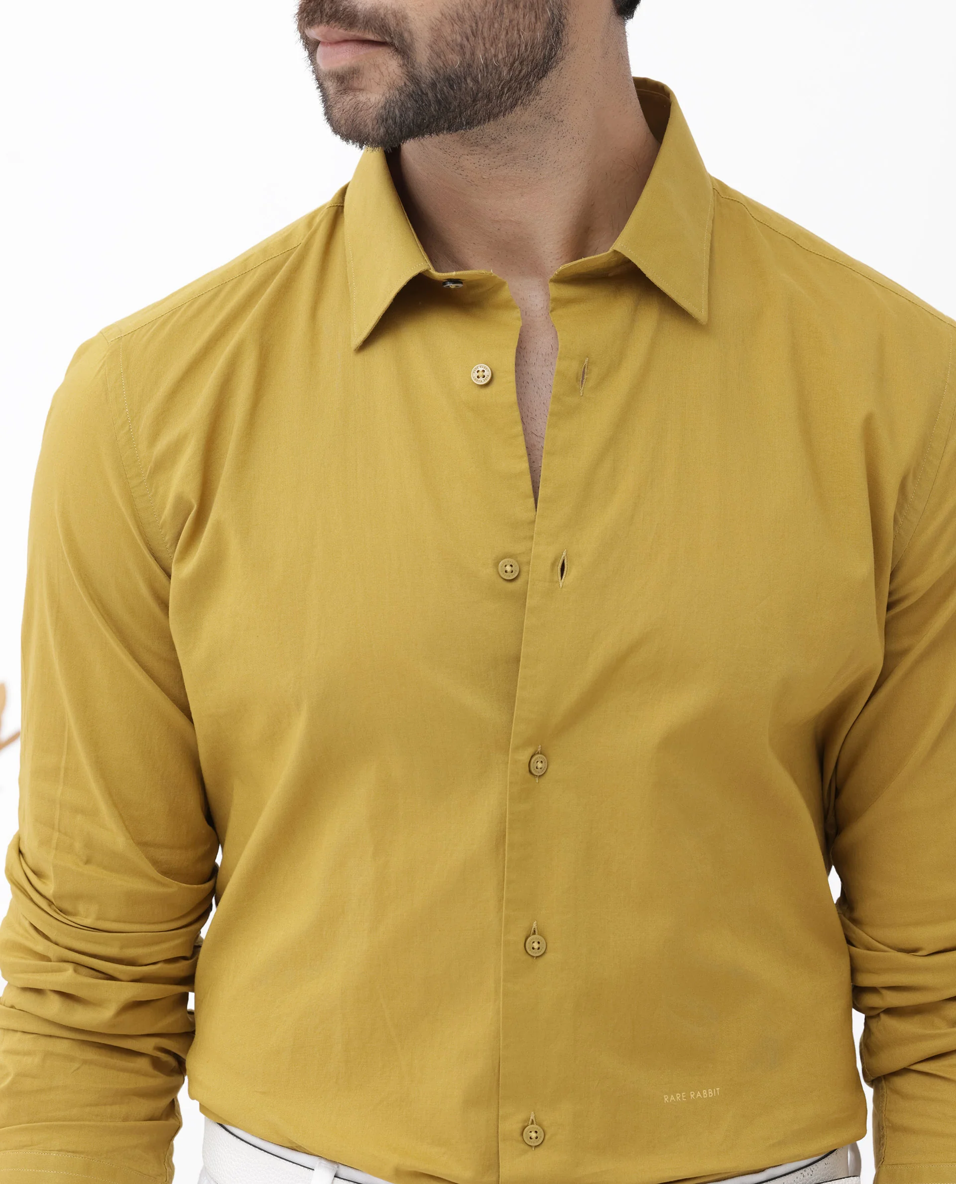 Rare Rabbit Men's Cambo Mustard Cotton Plain Regular Fit Full Sleeve Collared Shirt - Image 4