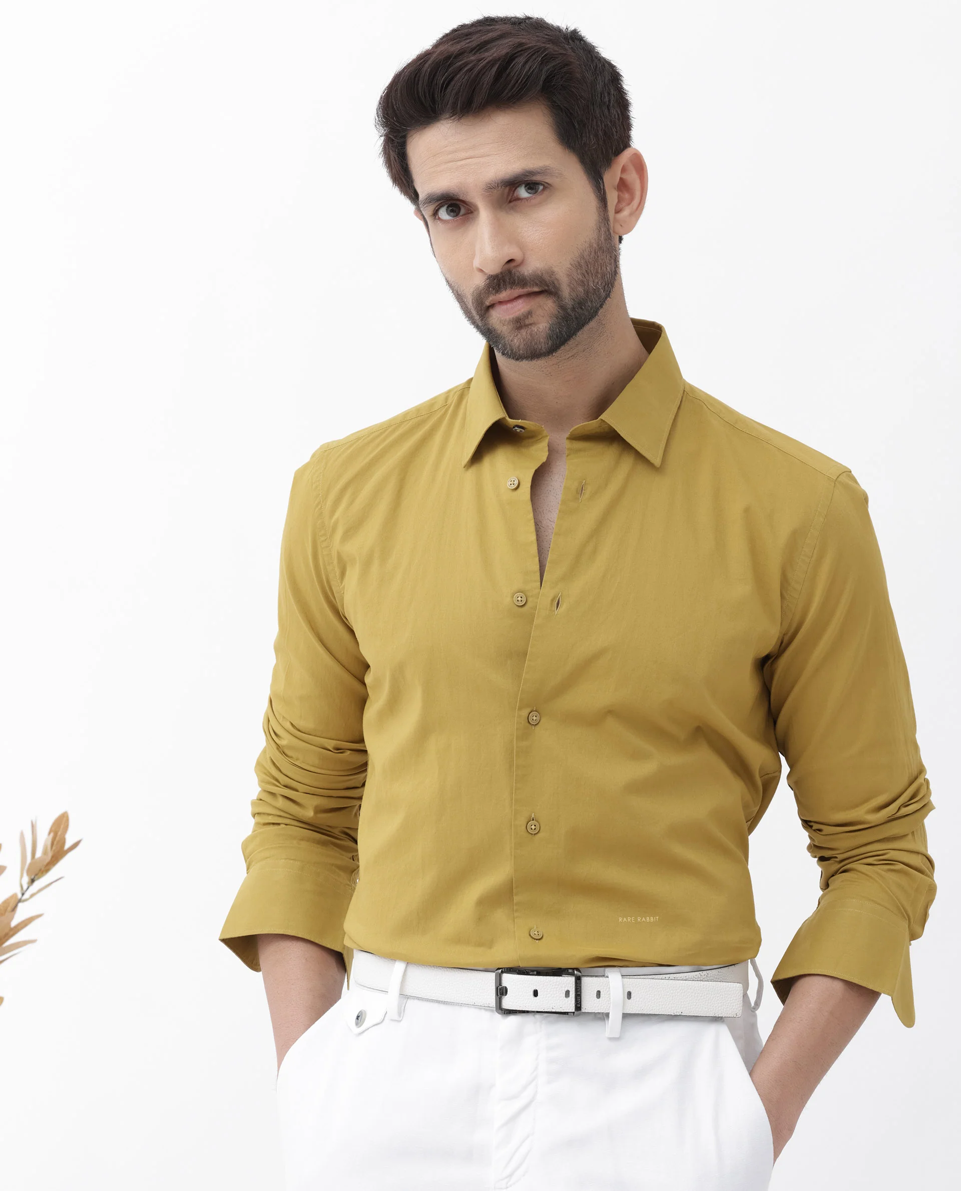 Rare Rabbit Men's Cambo Mustard Cotton Plain Regular Fit Full Sleeve Collared Shirt - Image 7