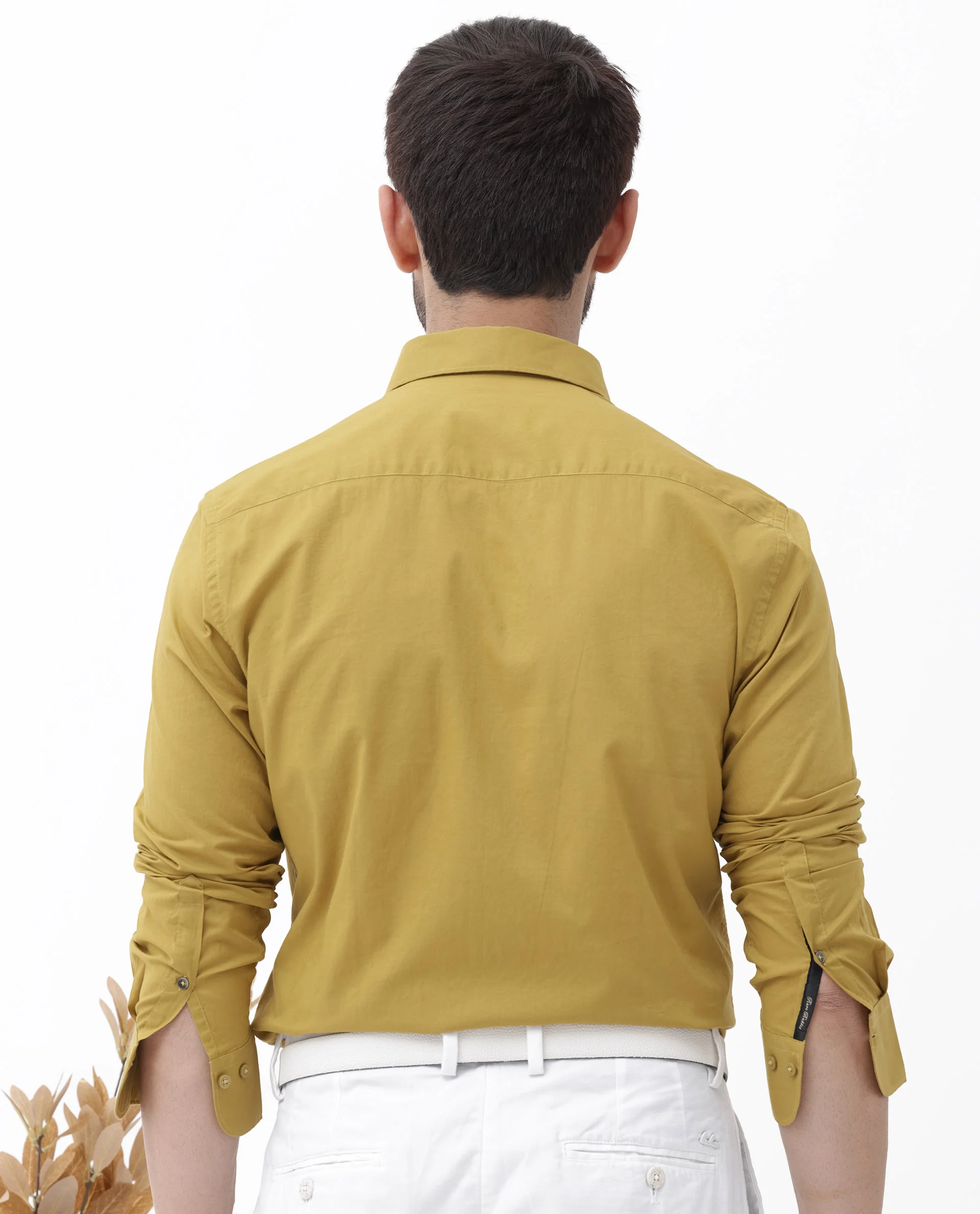 Rare Rabbit Men's Cambo Mustard Cotton Plain Regular Fit Full Sleeve Collared Shirt - Image 9