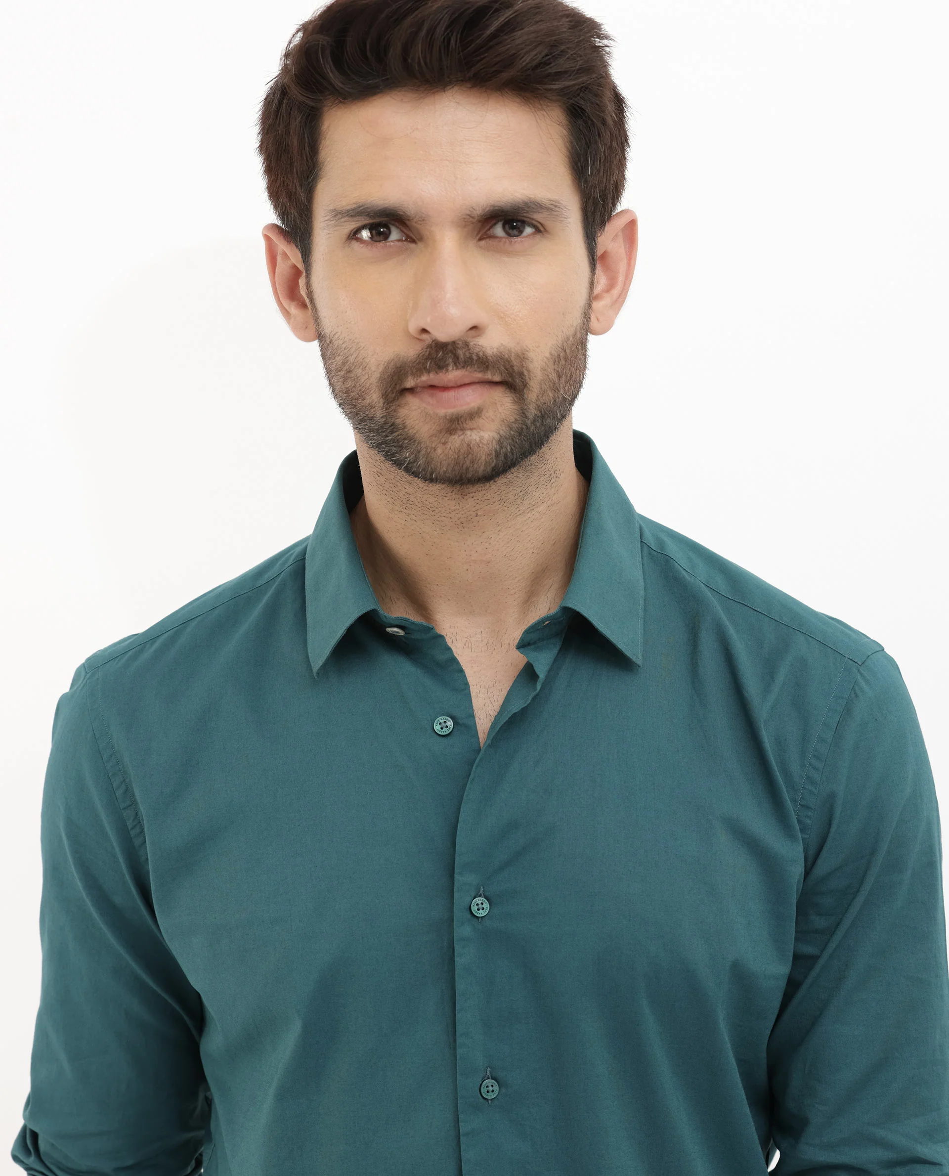 Rare Rabbit Men's Cambo Teal Cotton Plain Regular Fit Full Sleeve Spread Collar Shirt - Image 5