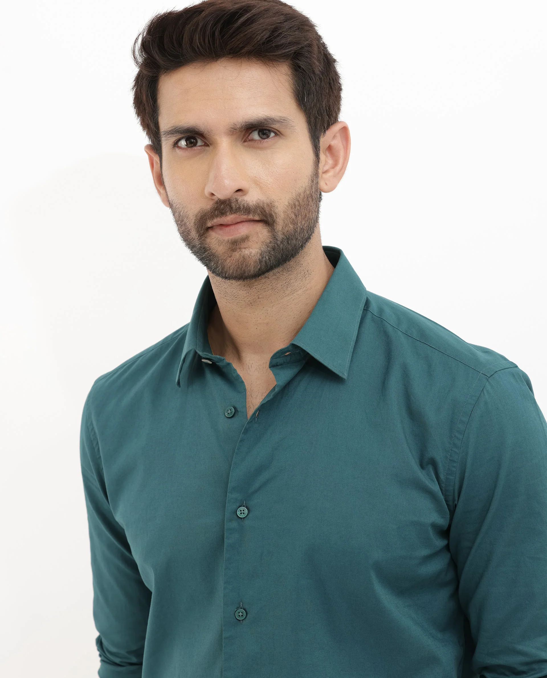 Rare Rabbit Men's Cambo Teal Cotton Plain Regular Fit Full Sleeve Spread Collar Shirt - Image 8