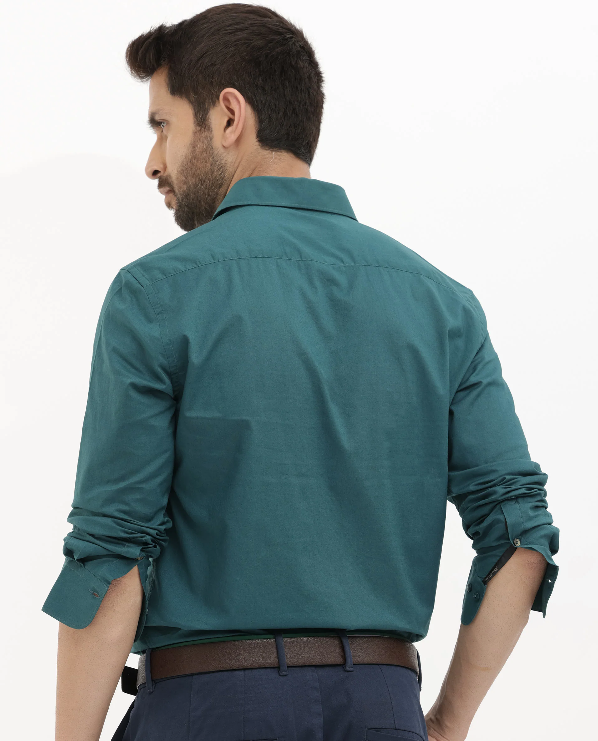 Rare Rabbit Men's Cambo Teal Cotton Plain Regular Fit Full Sleeve Spread Collar Shirt - Image 9