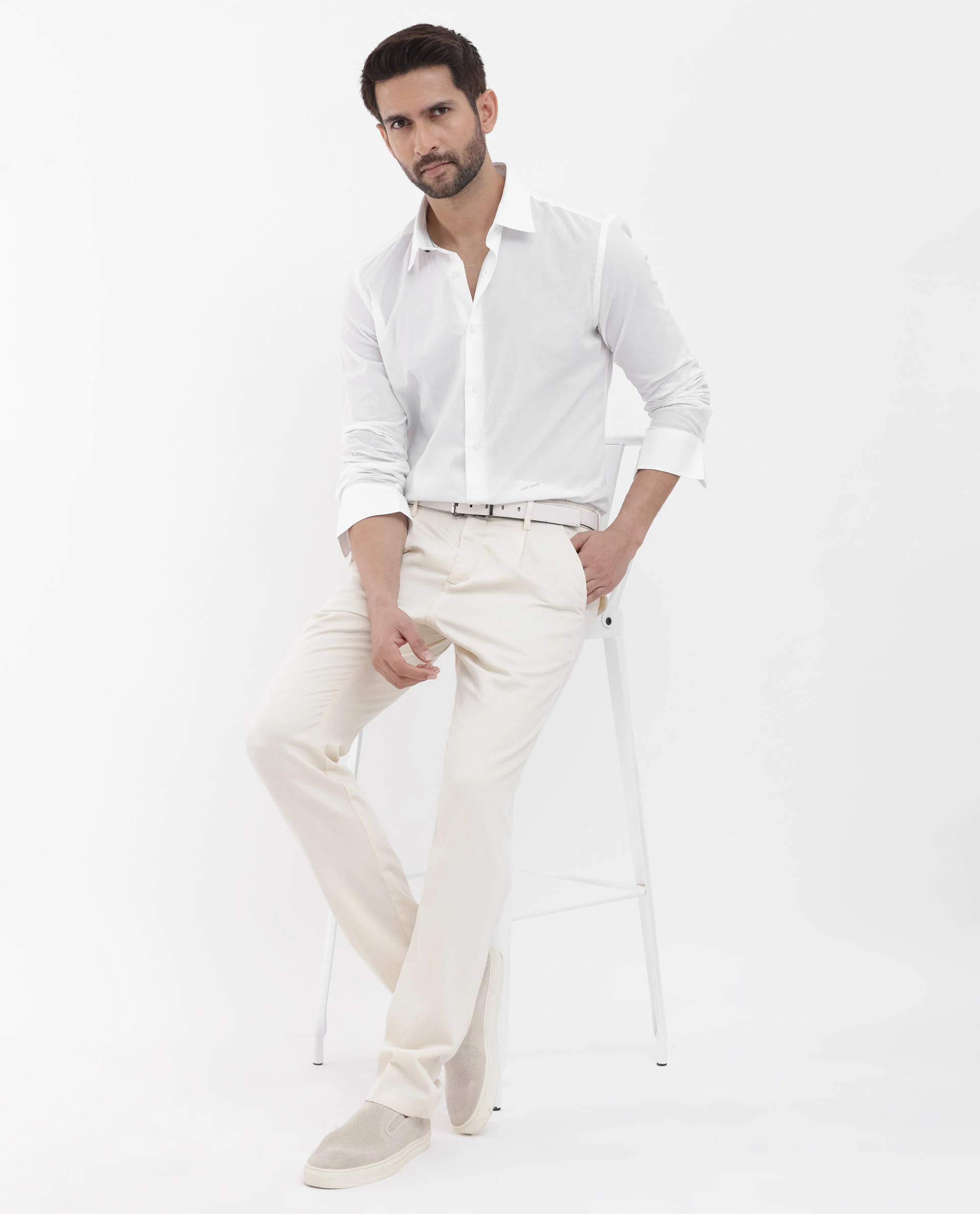 Rare Rabbit Men's Cambo White Cotton Plain Regular Fit Full Sleeve Collared Shirt - Image 2