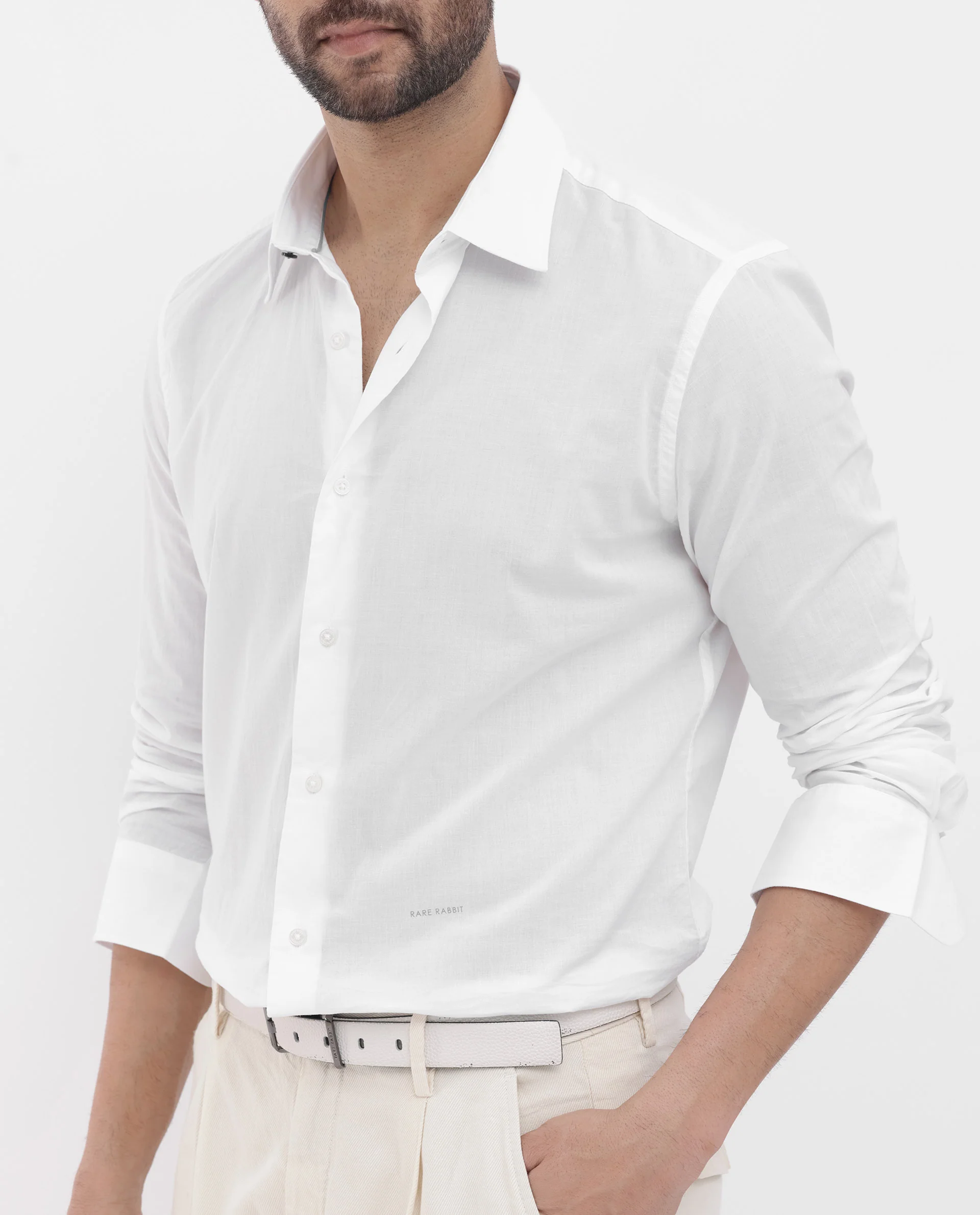 Rare Rabbit Men's Cambo White Cotton Plain Regular Fit Full Sleeve Collared Shirt - Image 4