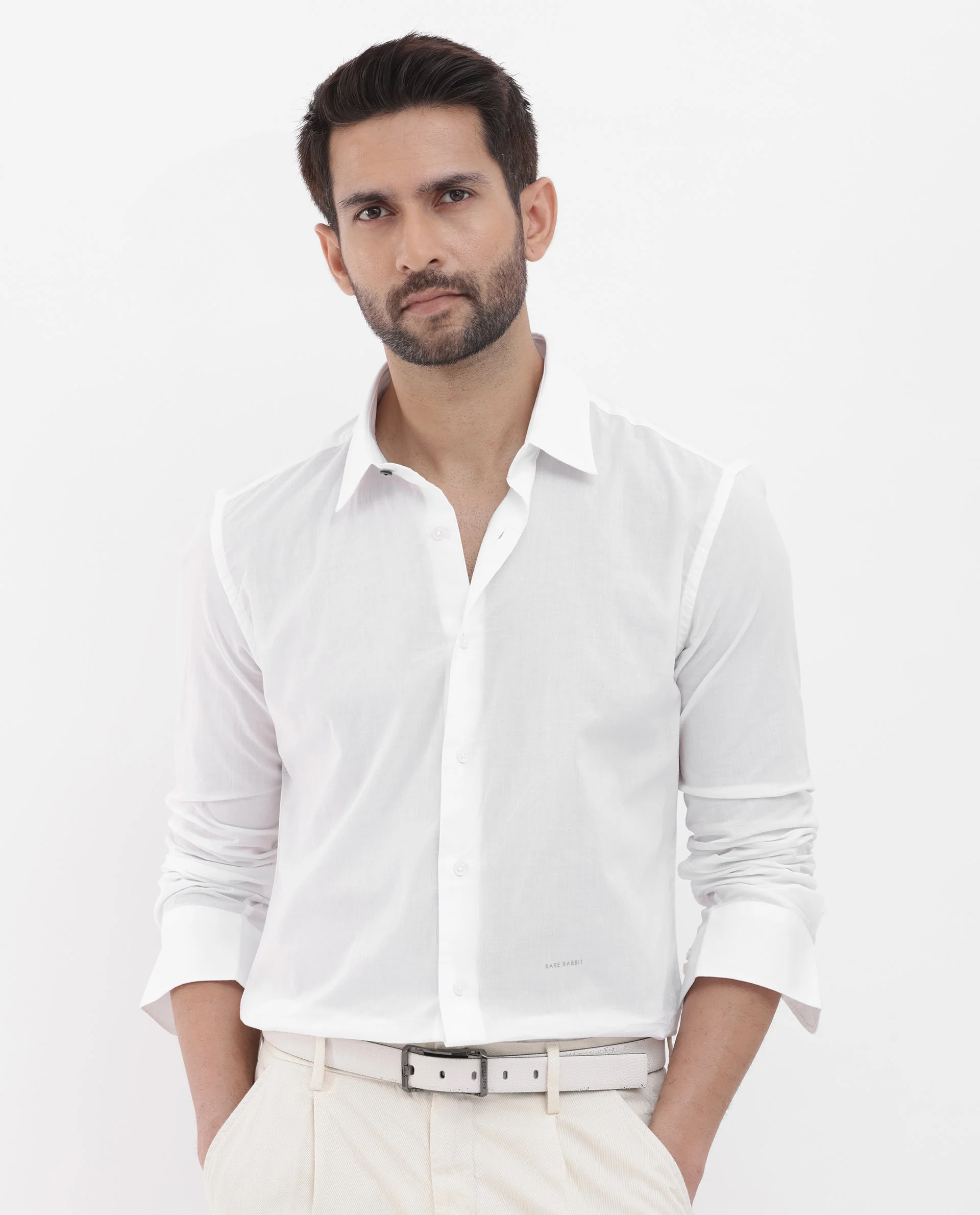 Rare Rabbit Men's Cambo White Cotton Plain Regular Fit Full Sleeve Collared Shirt - Image 6