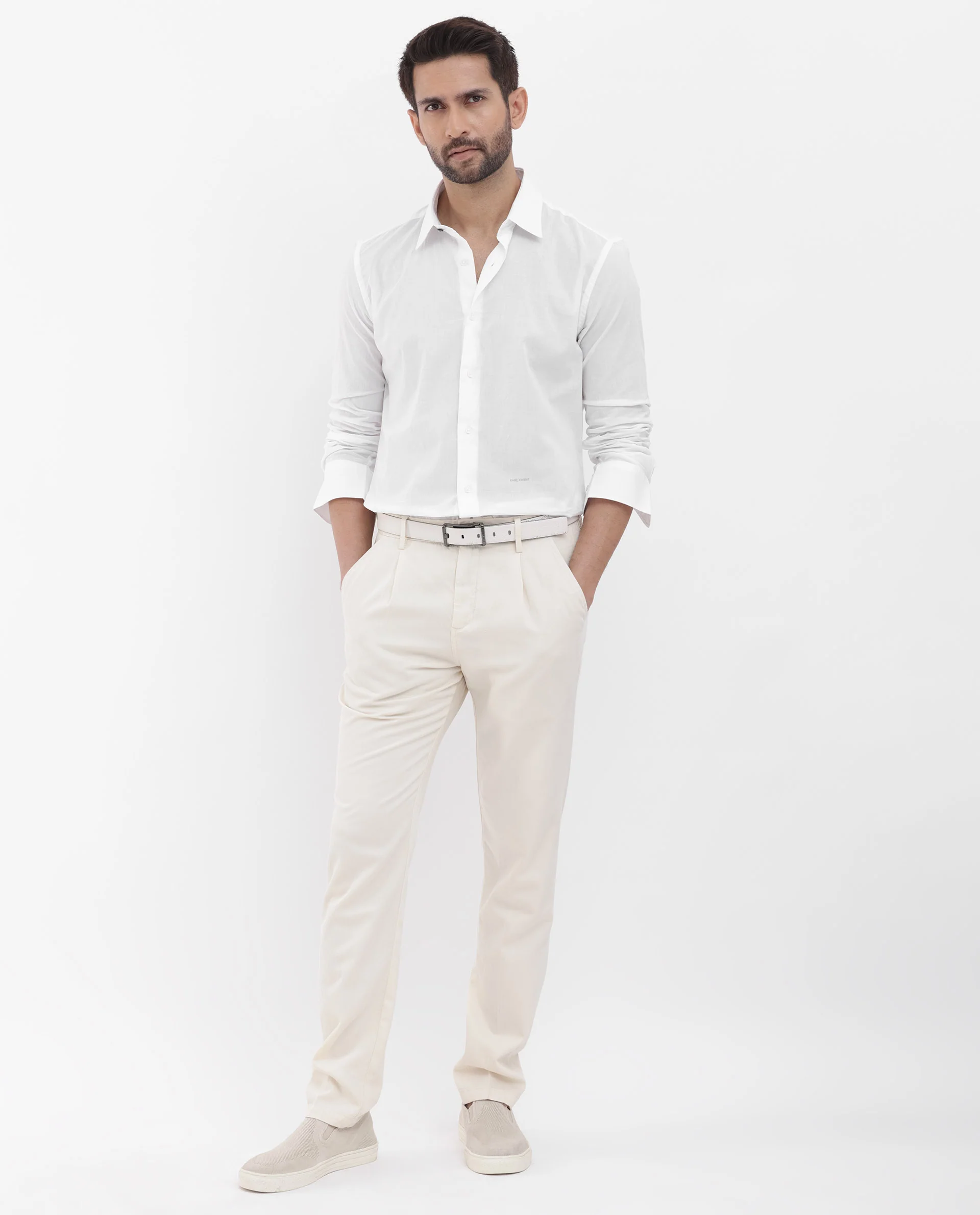 Rare Rabbit Men's Cambo White Cotton Plain Regular Fit Full Sleeve Collared Shirt - Image 7