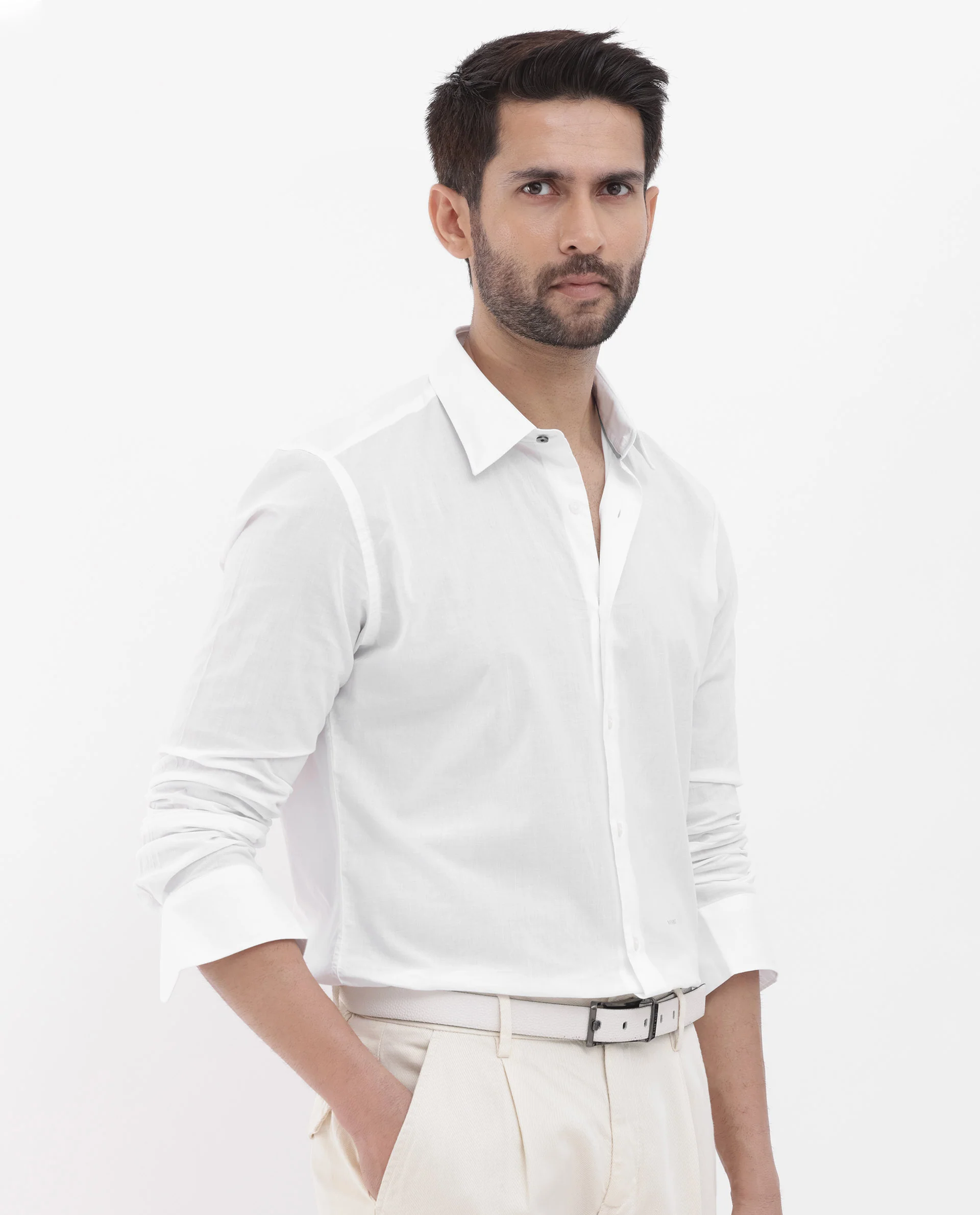 Rare Rabbit Men's Cambo White Cotton Plain Regular Fit Full Sleeve Collared Shirt - Image 9
