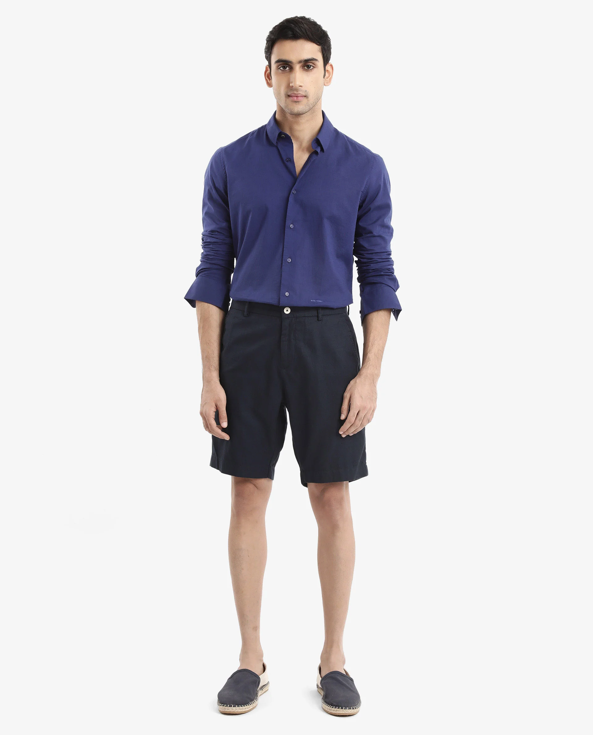 Rare Rabbit Men's Cambroc Dark Blue Cotton Plain Regular Fit Full Sleeve Collared Shirt - Image 2