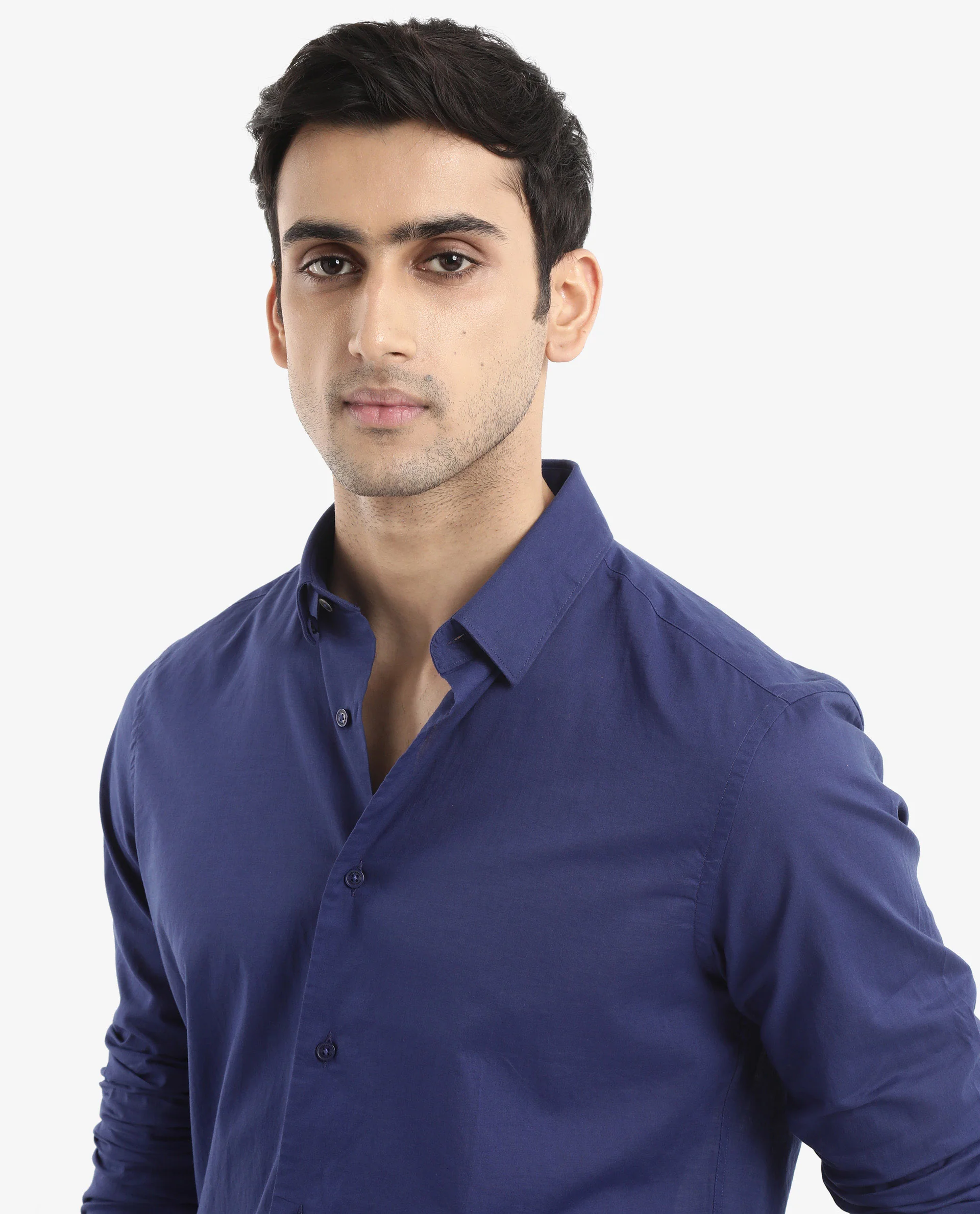 Rare Rabbit Men's Cambroc Dark Blue Cotton Plain Regular Fit Full Sleeve Collared Shirt - Image 4