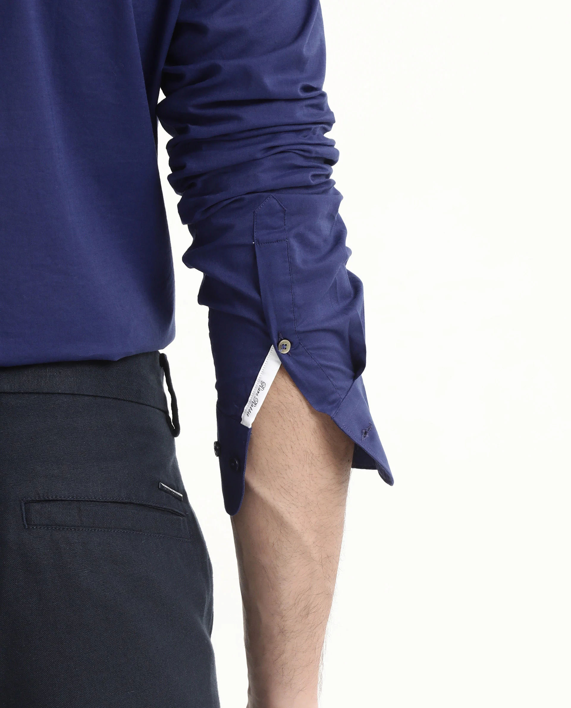 Rare Rabbit Men's Cambroc Dark Blue Cotton Plain Regular Fit Full Sleeve Collared Shirt - Image 5
