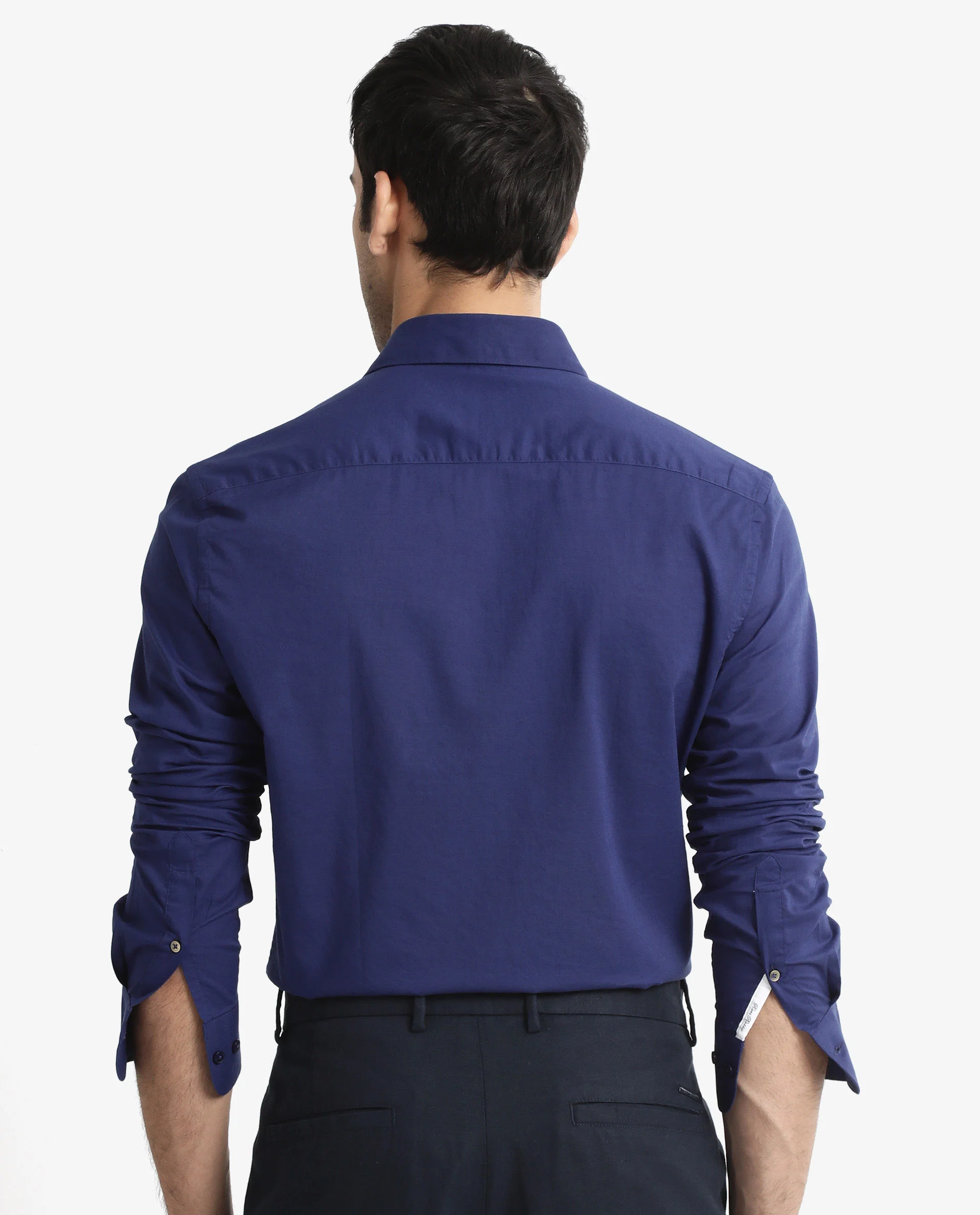 Rare Rabbit Men's Cambroc Dark Blue Cotton Plain Regular Fit Full Sleeve Collared Shirt - Image 7