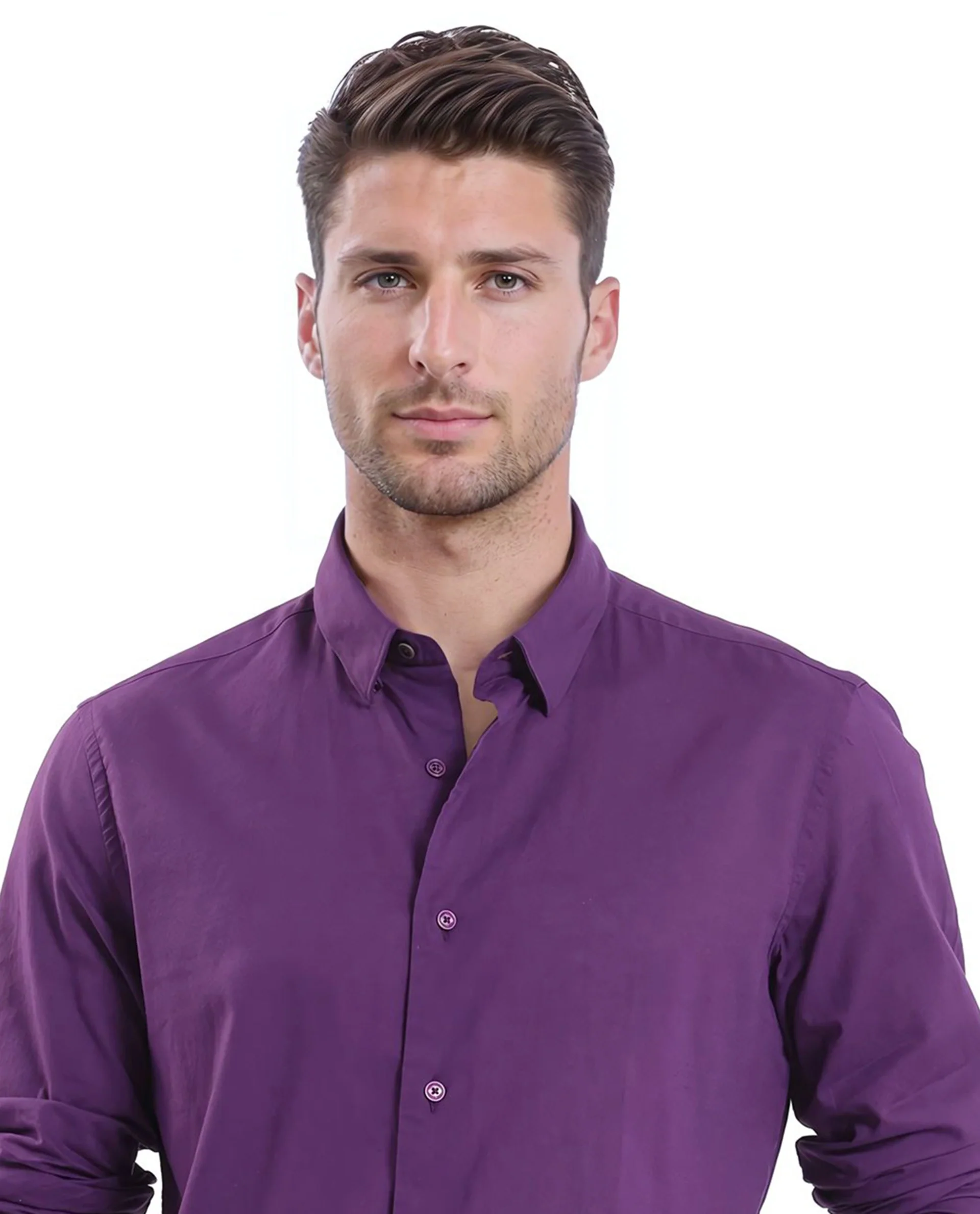 Rare Rabbit Men's Cambroc Dark Purple Cotton Plain Regular Fit Full Sleeve Collared Shirt - Image 2