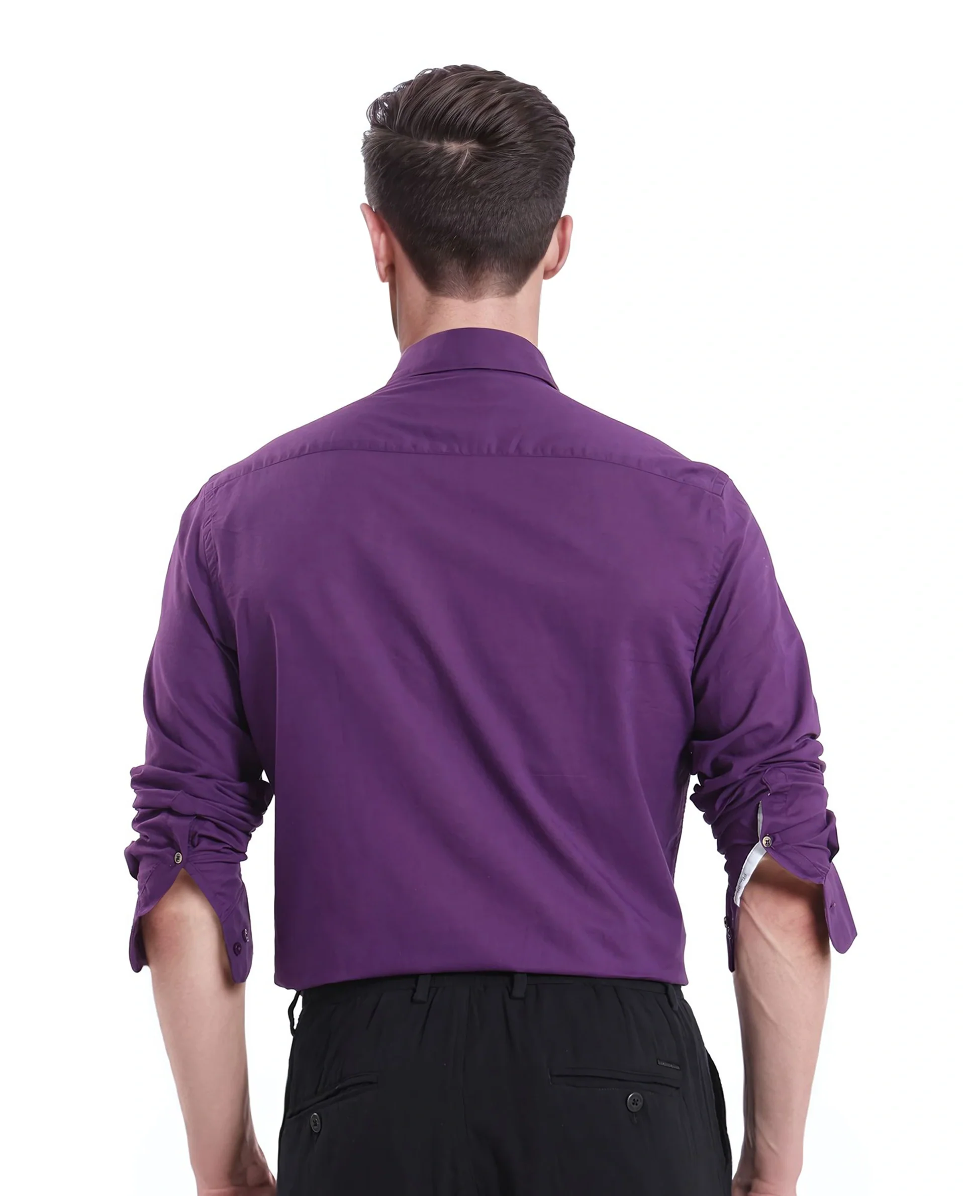 Rare Rabbit Men's Cambroc Dark Purple Cotton Plain Regular Fit Full Sleeve Collared Shirt - Image 6