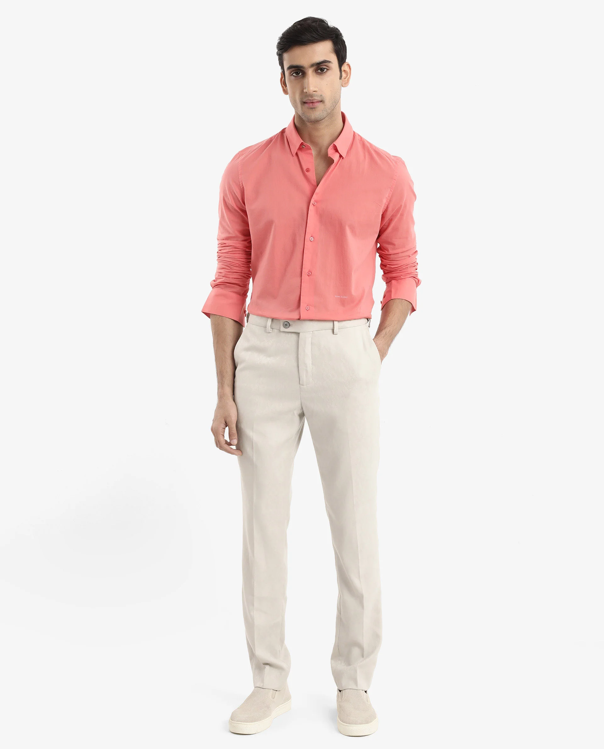 Rare Rabbit Men's Cambroc Flouroscent Orange Cotton Plain Regular Fit Full Sleeve Collared Shirt - Image 2