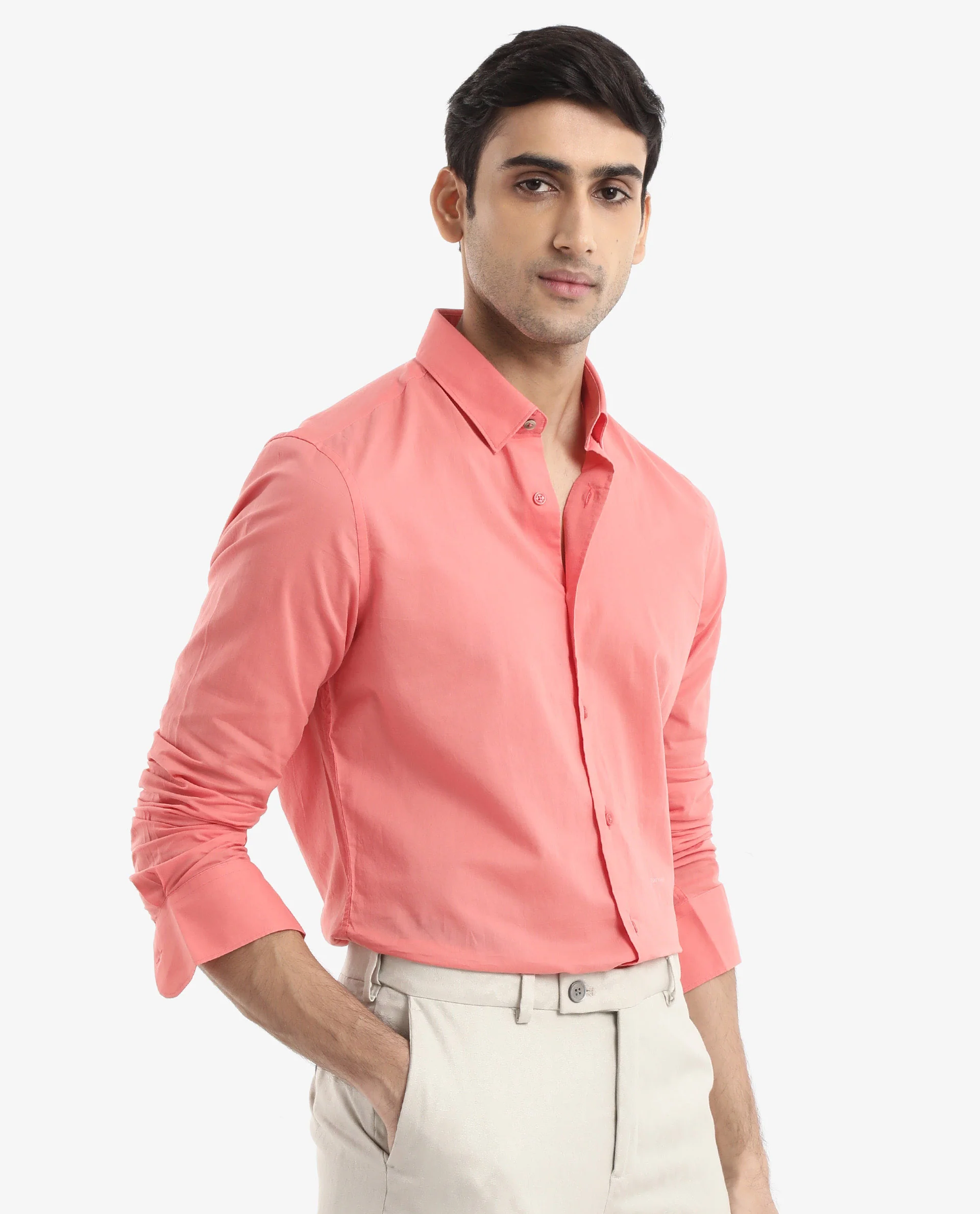 Rare Rabbit Men's Cambroc Flouroscent Orange Cotton Plain Regular Fit Full Sleeve Collared Shirt - Image 3