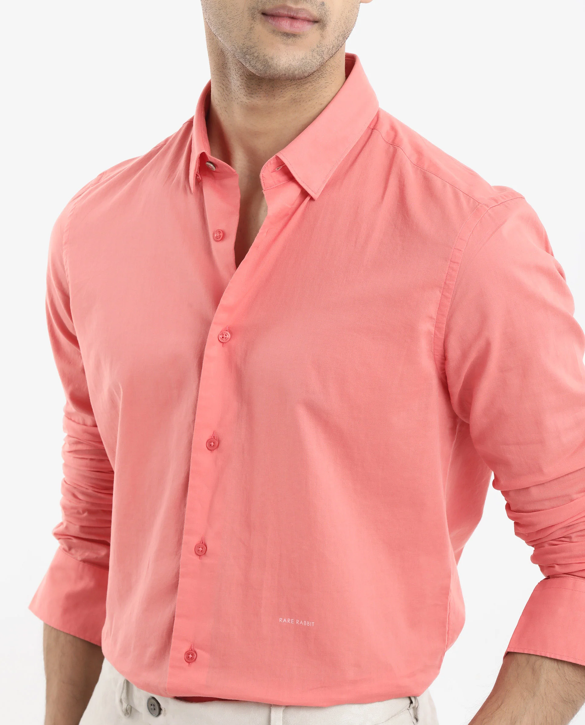 Rare Rabbit Men's Cambroc Flouroscent Orange Cotton Plain Regular Fit Full Sleeve Collared Shirt - Image 4