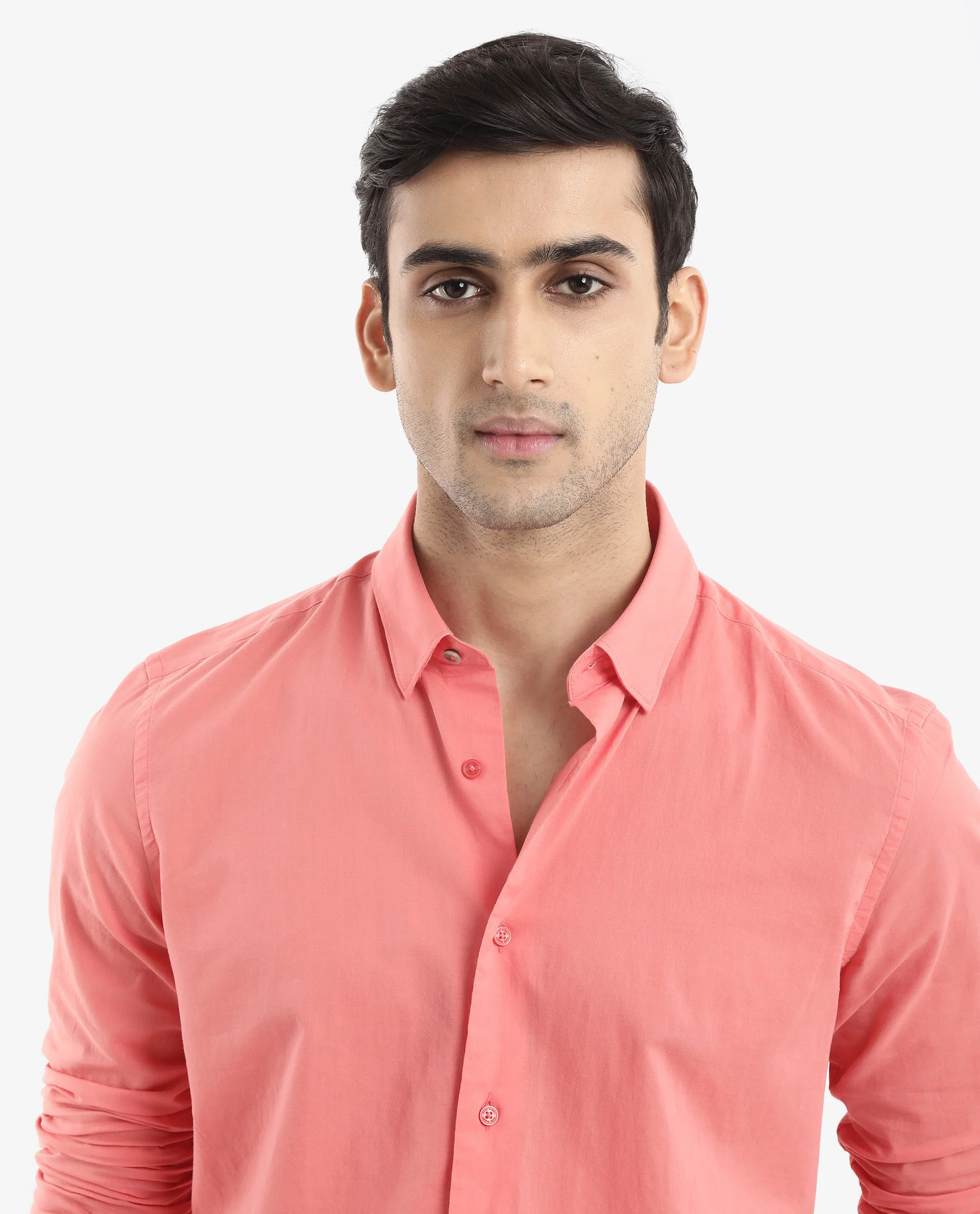 Rare Rabbit Men's Cambroc Flouroscent Orange Cotton Plain Regular Fit Full Sleeve Collared Shirt - Image 5