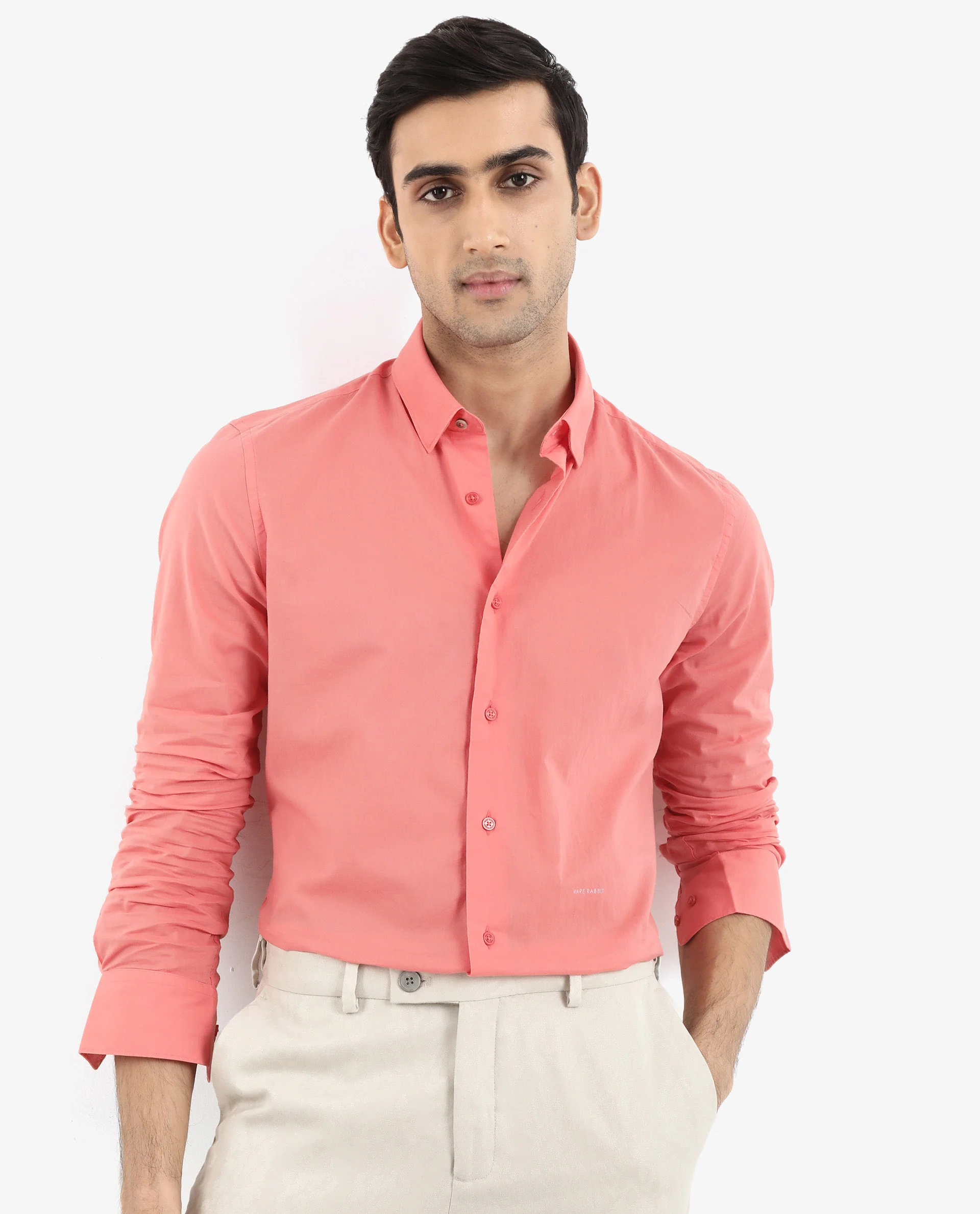 Rare Rabbit Men's Cambroc Flouroscent Orange Cotton Plain Regular Fit Full Sleeve Collared Shirt - Image 7