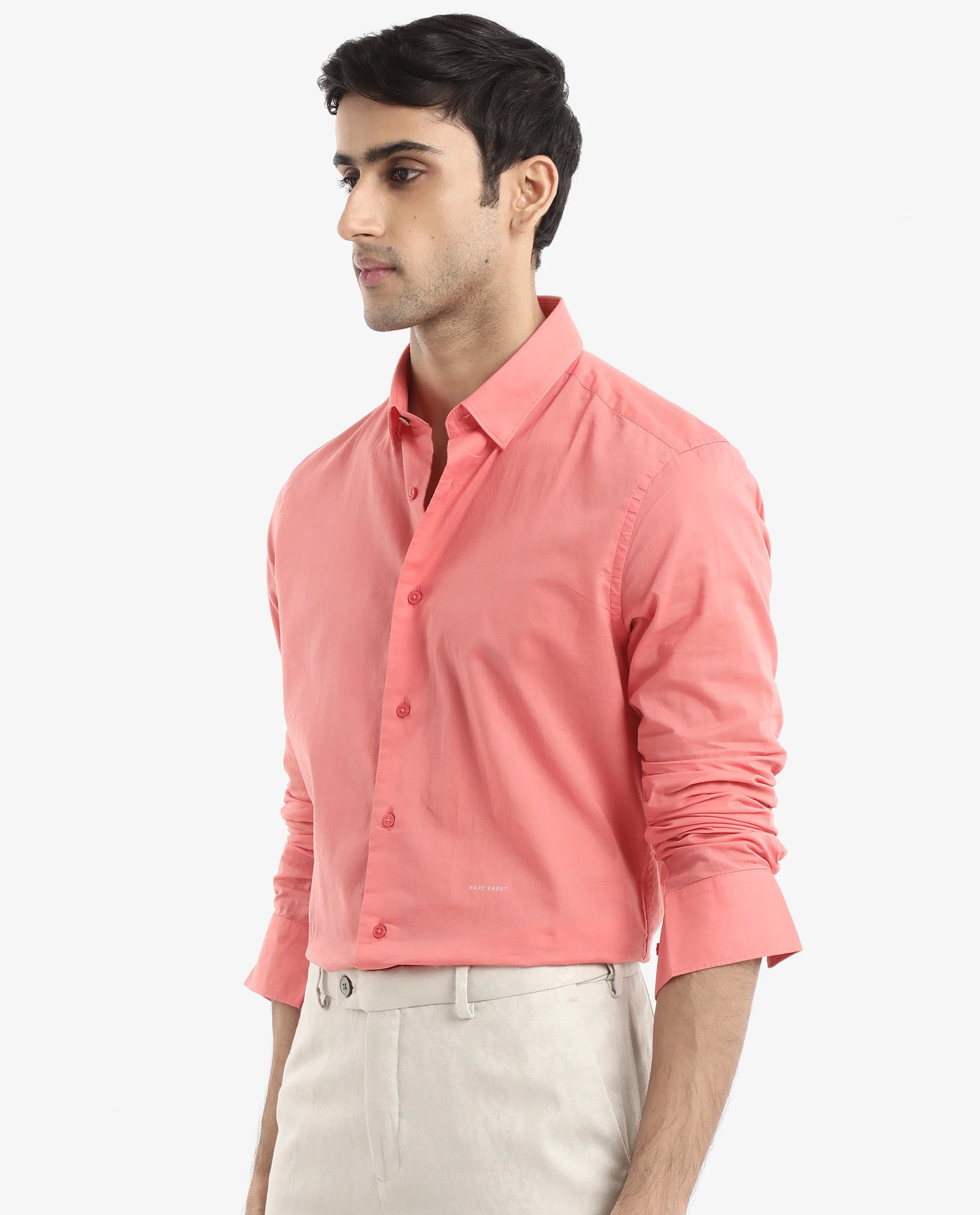 Rare Rabbit Men's Cambroc Flouroscent Orange Cotton Plain Regular Fit Full Sleeve Collared Shirt - Image 8