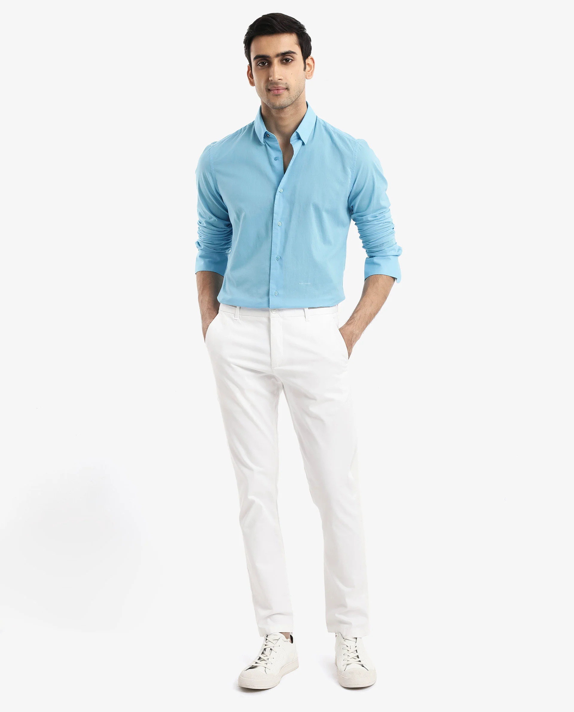 Rare Rabbit Men's Cambroc Light Blue Cotton Plain Regular Fit Full Sleeve Collared Shirt - Image 2