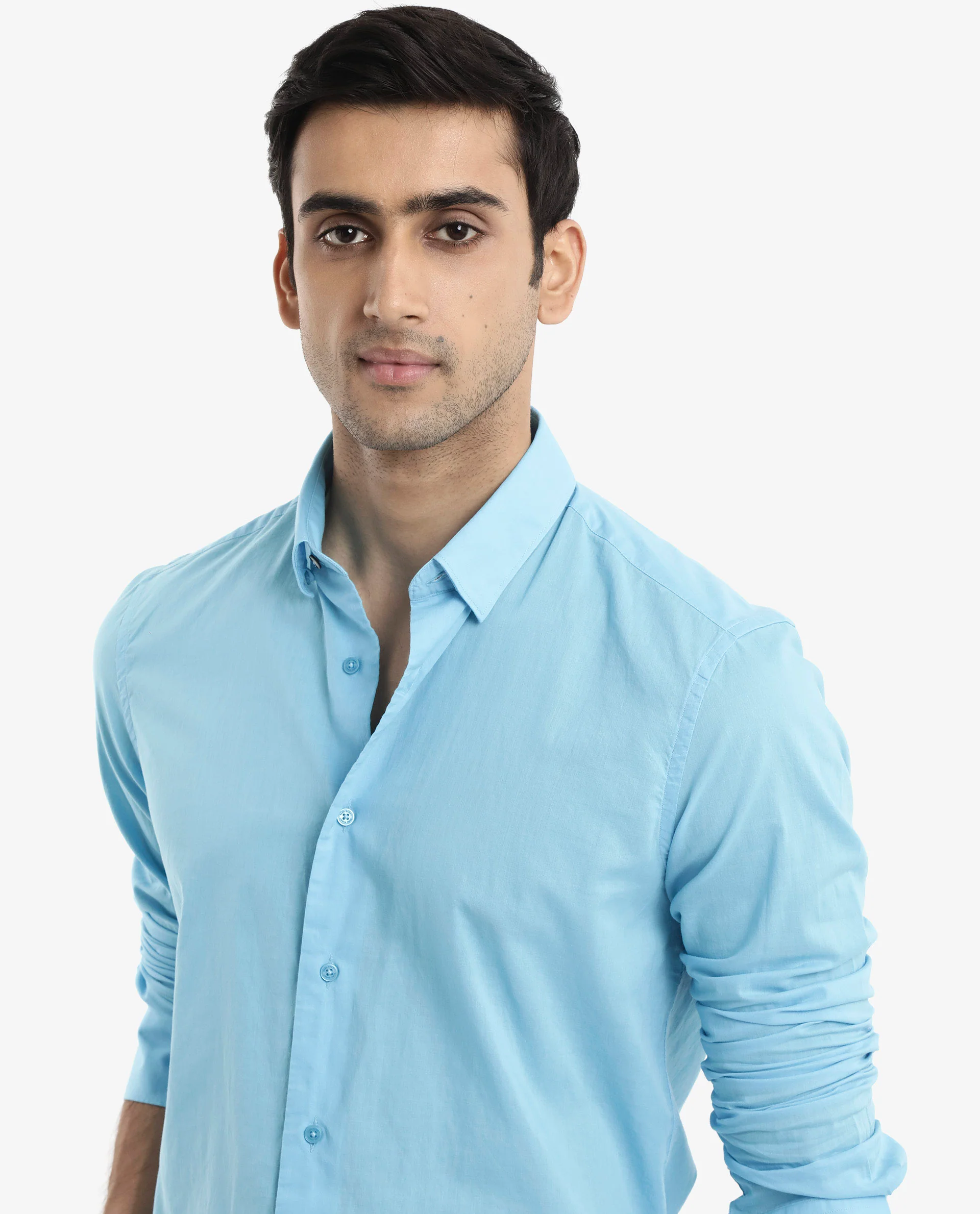 Rare Rabbit Men's Cambroc Light Blue Cotton Plain Regular Fit Full Sleeve Collared Shirt - Image 5