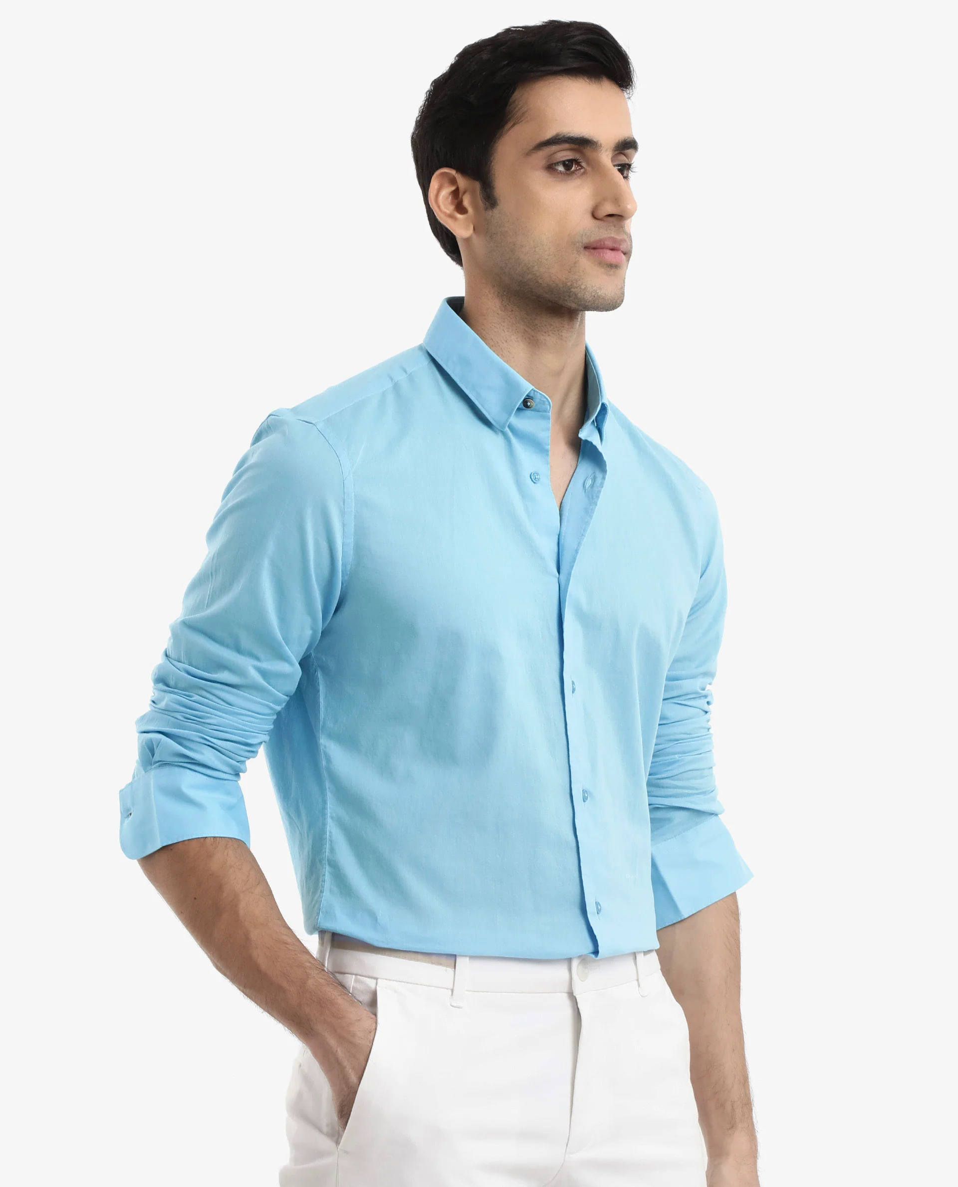 Rare Rabbit Men's Cambroc Light Blue Cotton Plain Regular Fit Full Sleeve Collared Shirt - Image 7