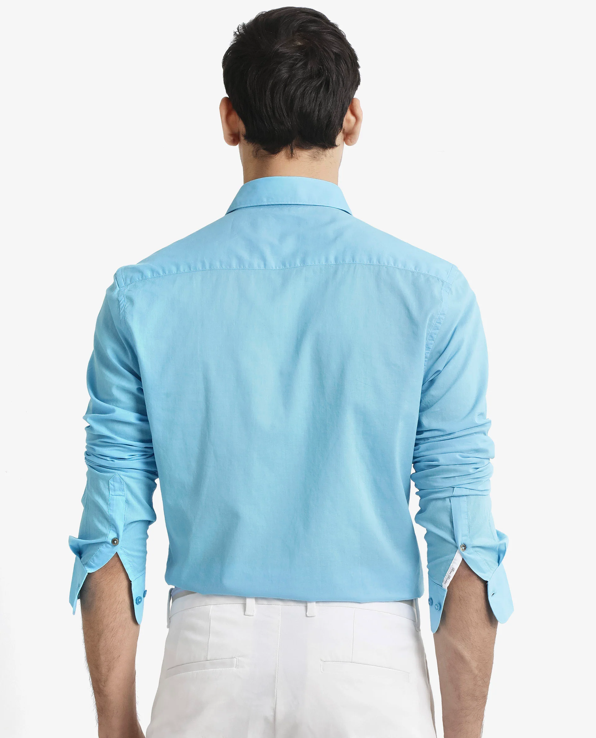 Rare Rabbit Men's Cambroc Light Blue Cotton Plain Regular Fit Full Sleeve Collared Shirt - Image 9