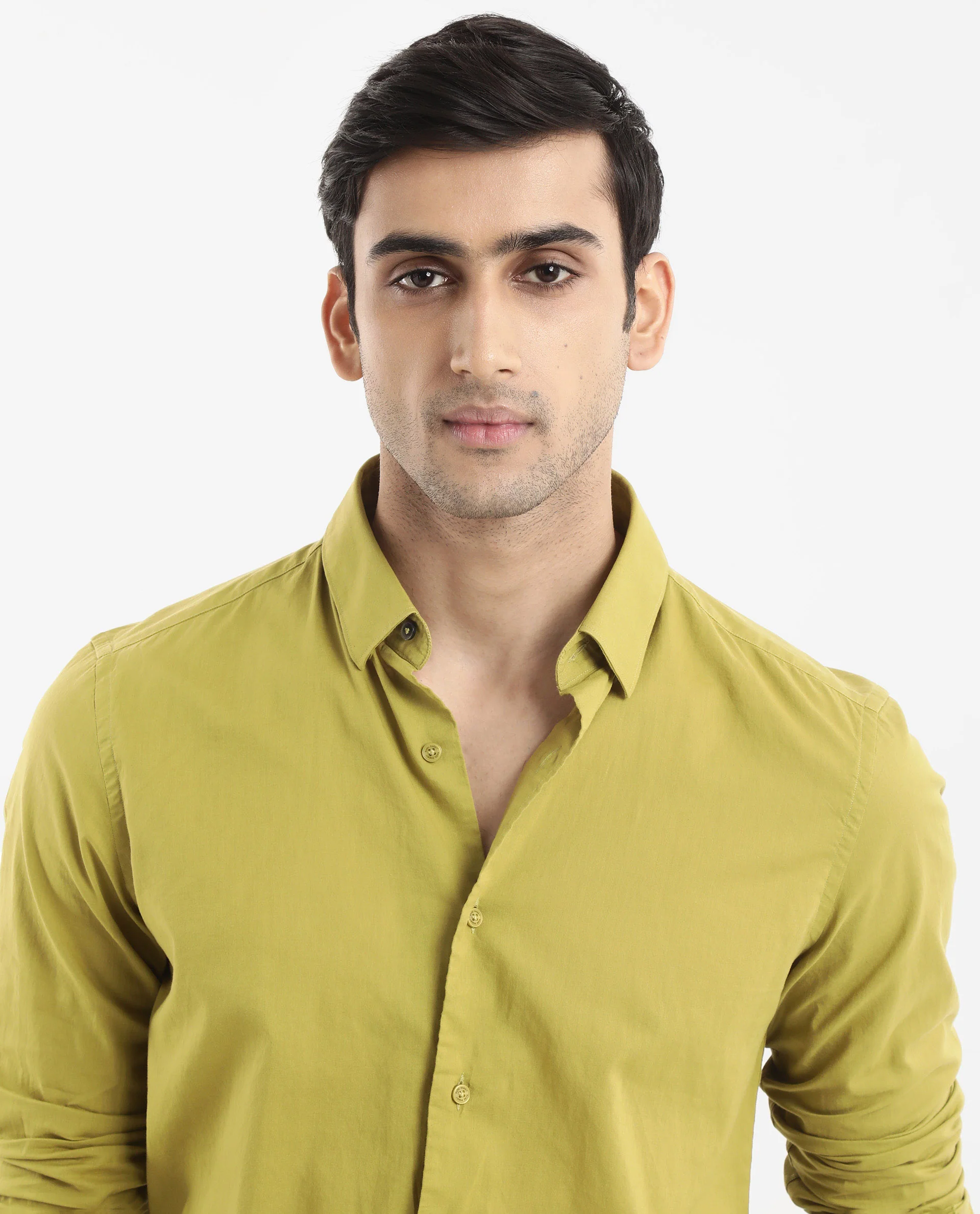 Rare Rabbit Men's Cambroc Light Olive Cotton Plain Regular Fit Full Sleeve Collared Shirt - Image 5