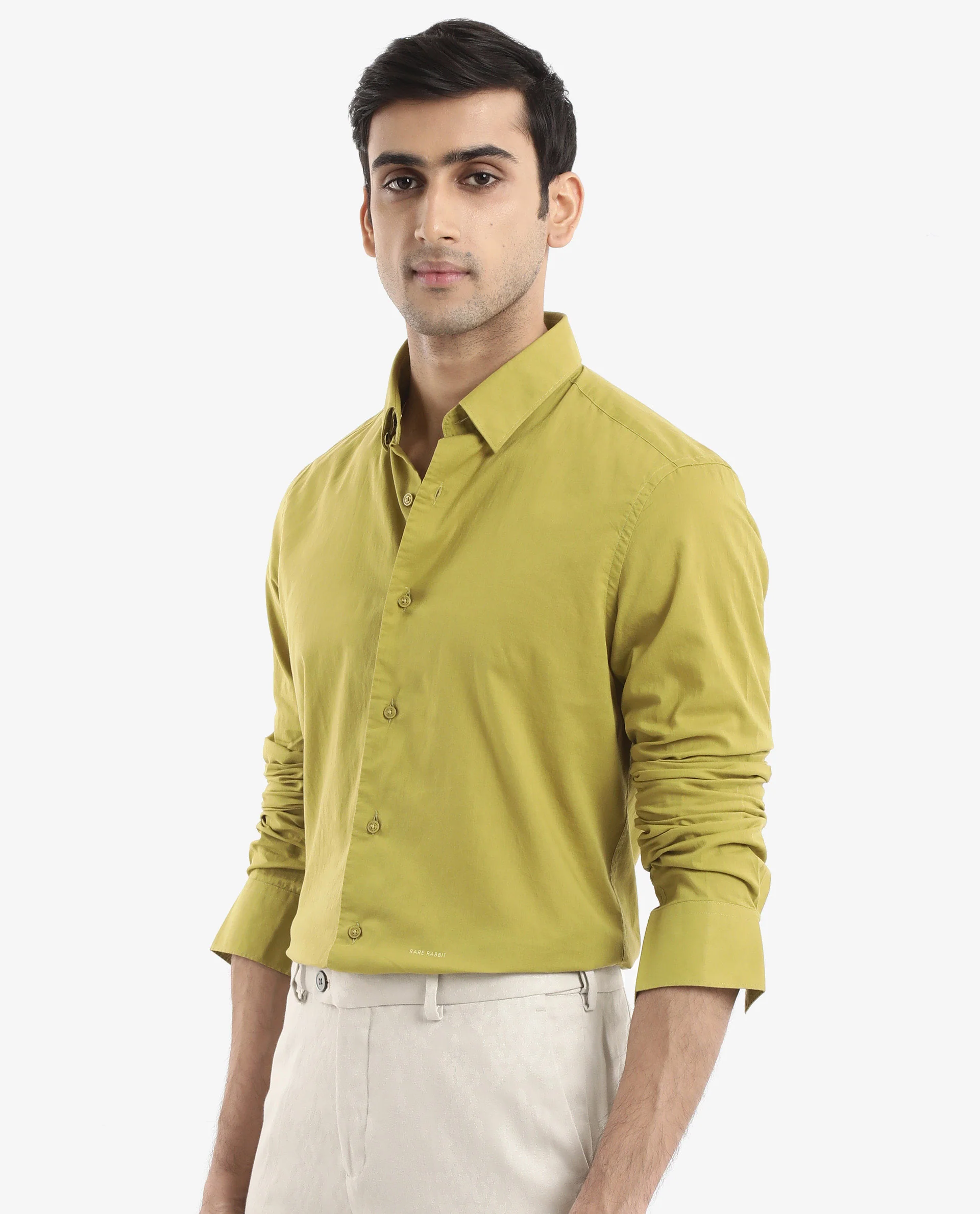 Rare Rabbit Men's Cambroc Light Olive Cotton Plain Regular Fit Full Sleeve Collared Shirt - Image 9