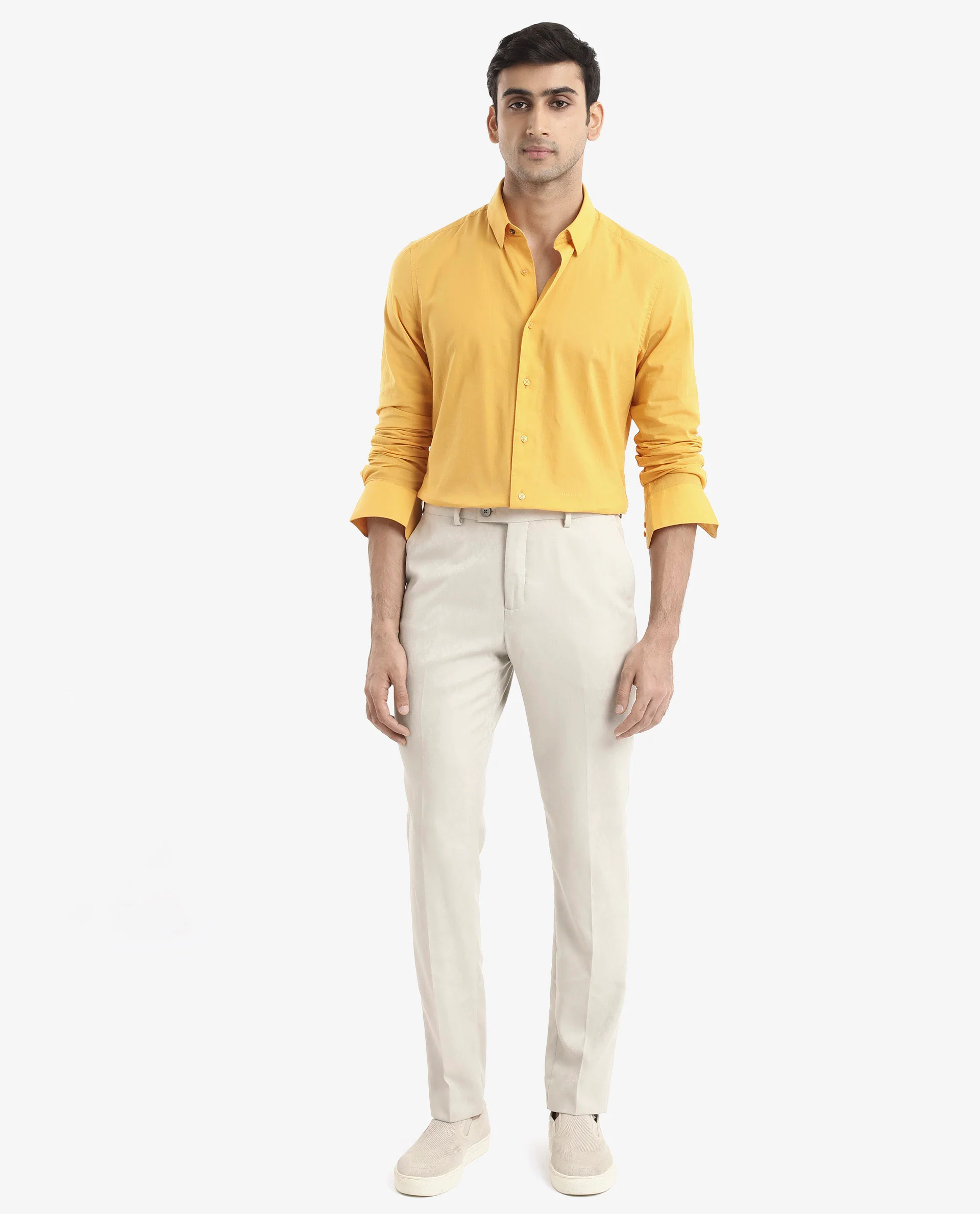 Rare Rabbit Men's Cambroc Mustard Cotton Plain Regular Fit Full Sleeve Collared Shirt - Image 2