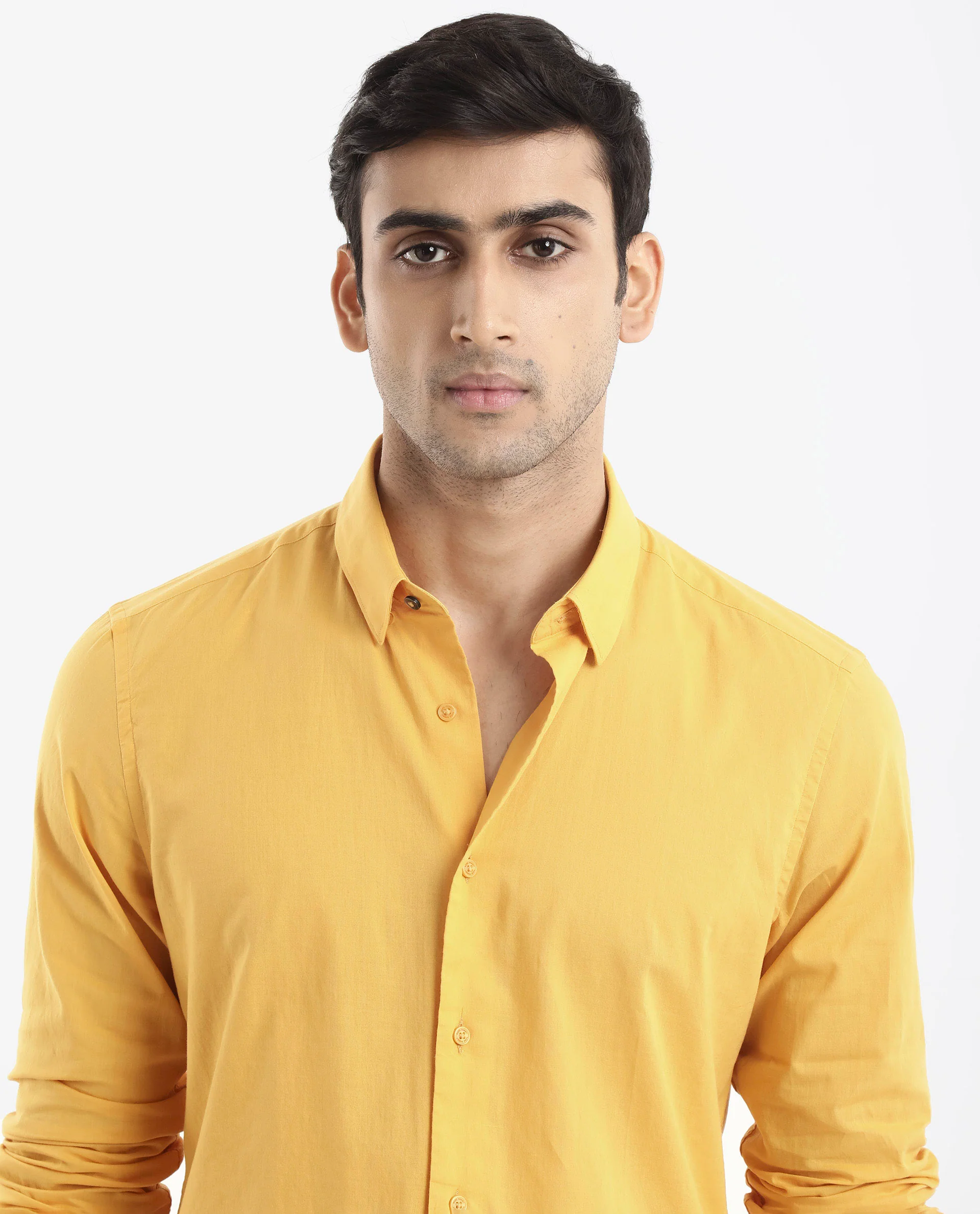 Rare Rabbit Men's Cambroc Mustard Cotton Plain Regular Fit Full Sleeve Collared Shirt - Image 5