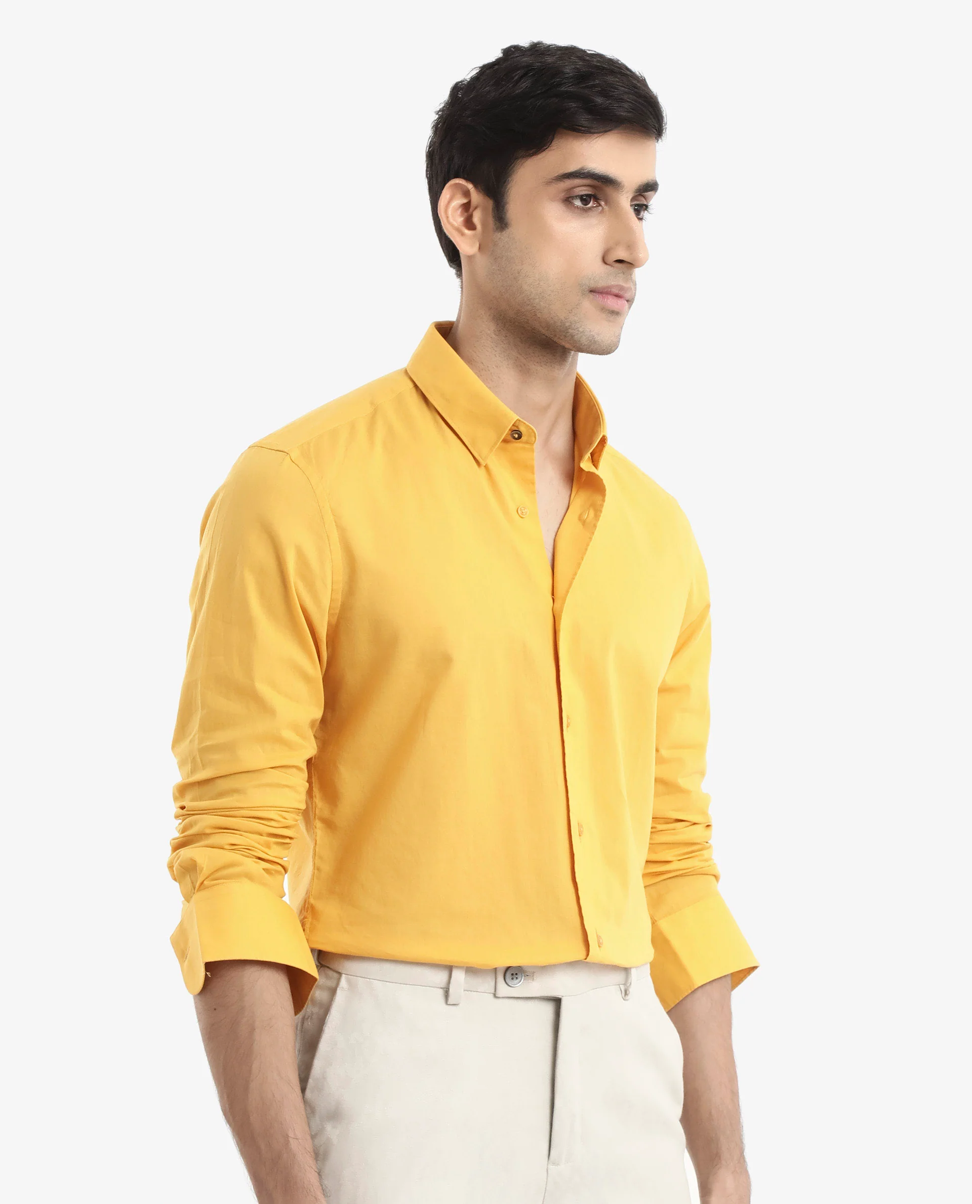 Rare Rabbit Men's Cambroc Mustard Cotton Plain Regular Fit Full Sleeve Collared Shirt - Image 7
