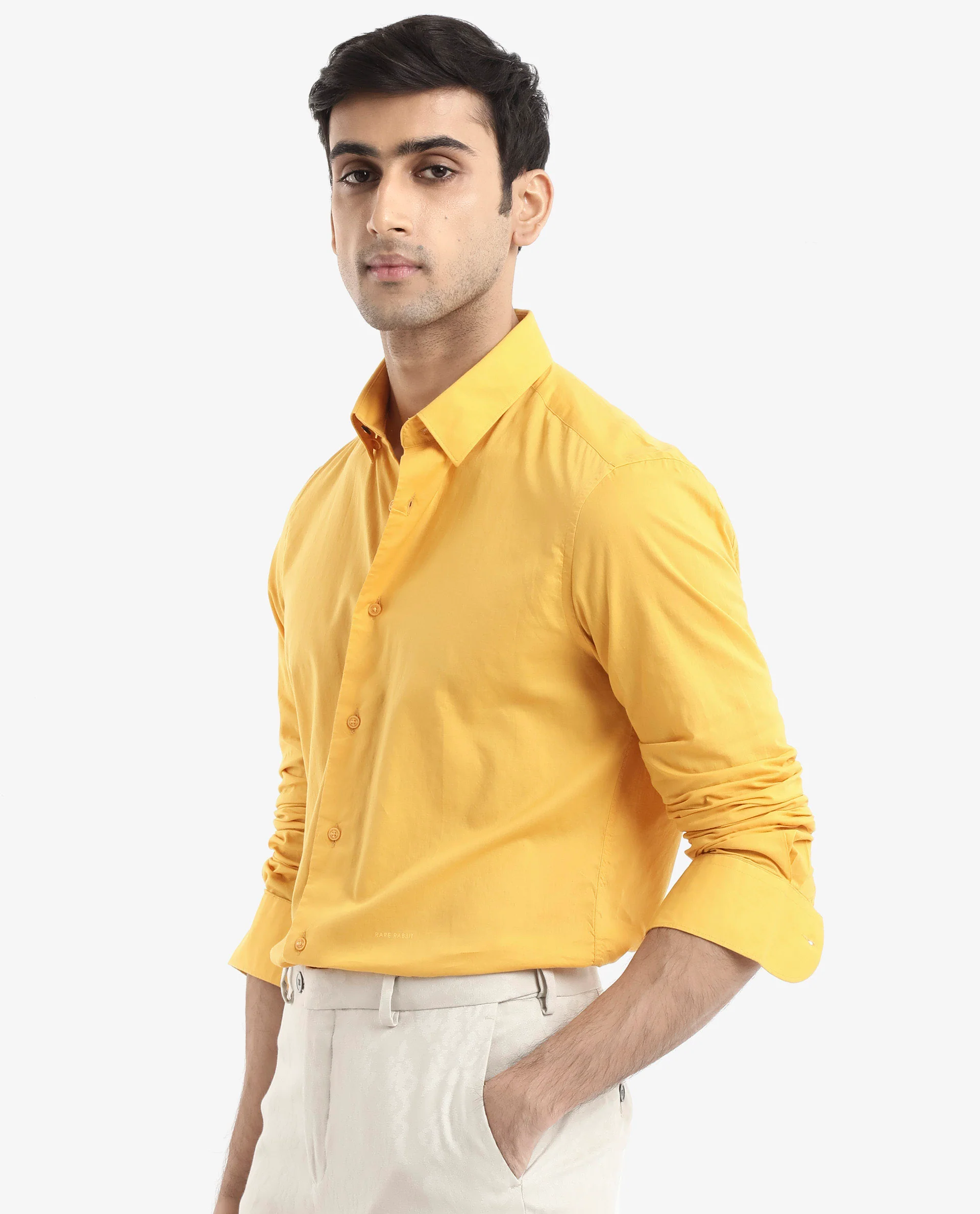 Rare Rabbit Men's Cambroc Mustard Cotton Plain Regular Fit Full Sleeve Collared Shirt - Image 9