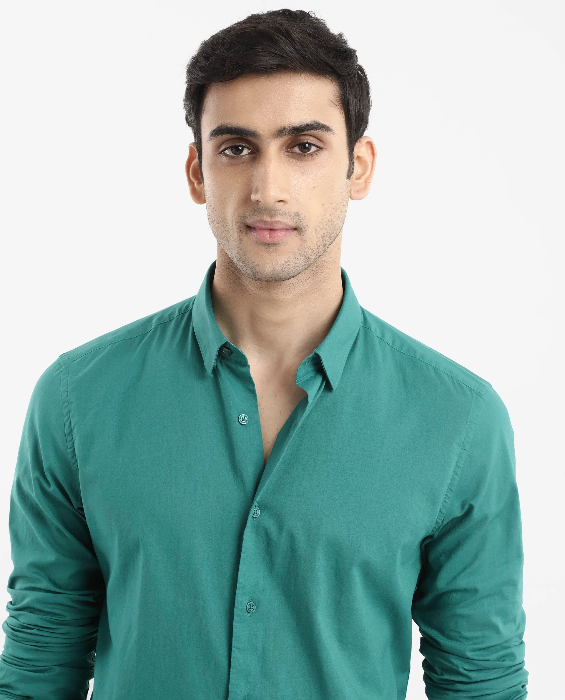 Rare Rabbit Men's Cambroc Teal Cotton Plain Regular Fit Full Sleeve Collared Shirt - Image 5