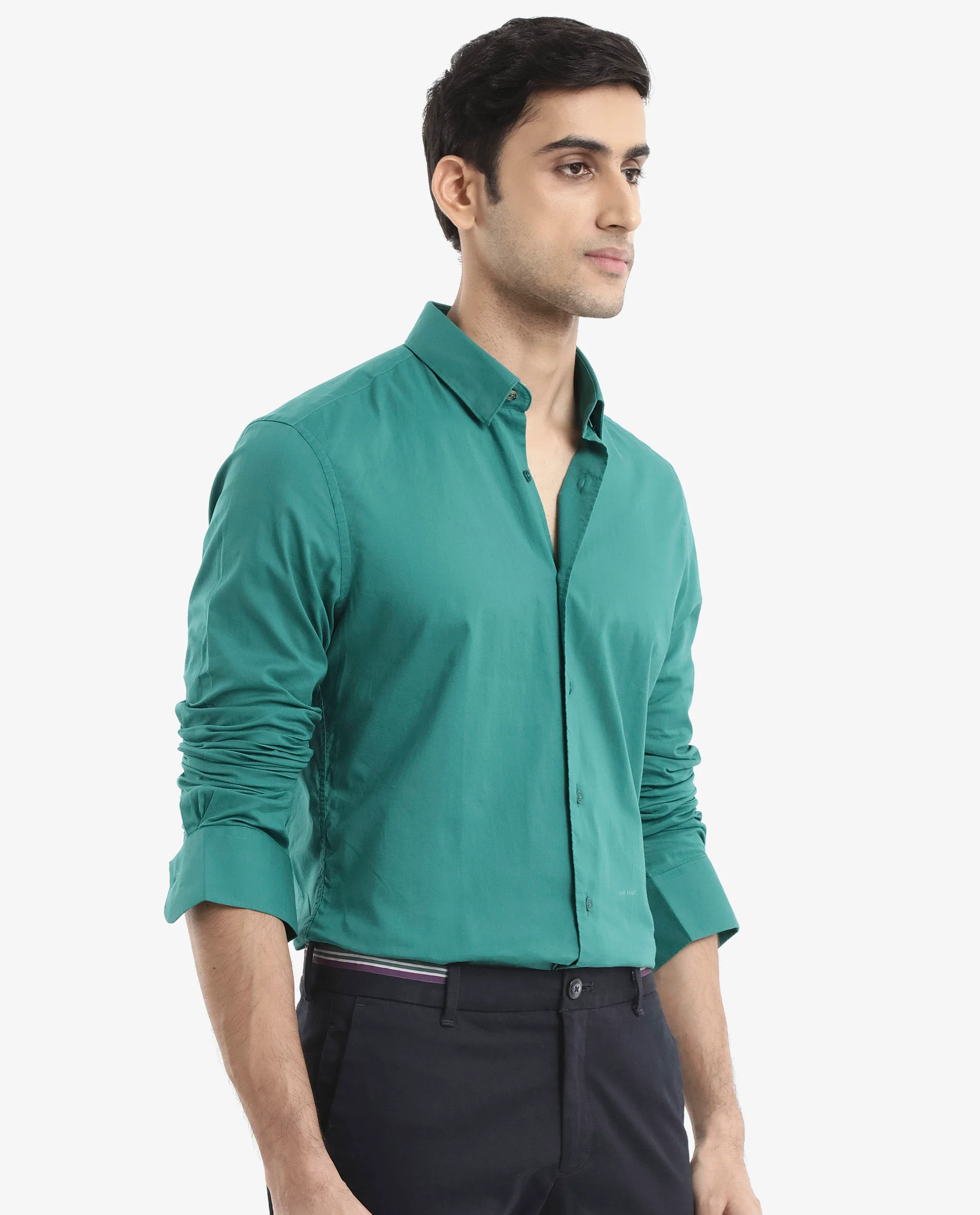 Rare Rabbit Men's Cambroc Teal Cotton Plain Regular Fit Full Sleeve Collared Shirt - Image 7
