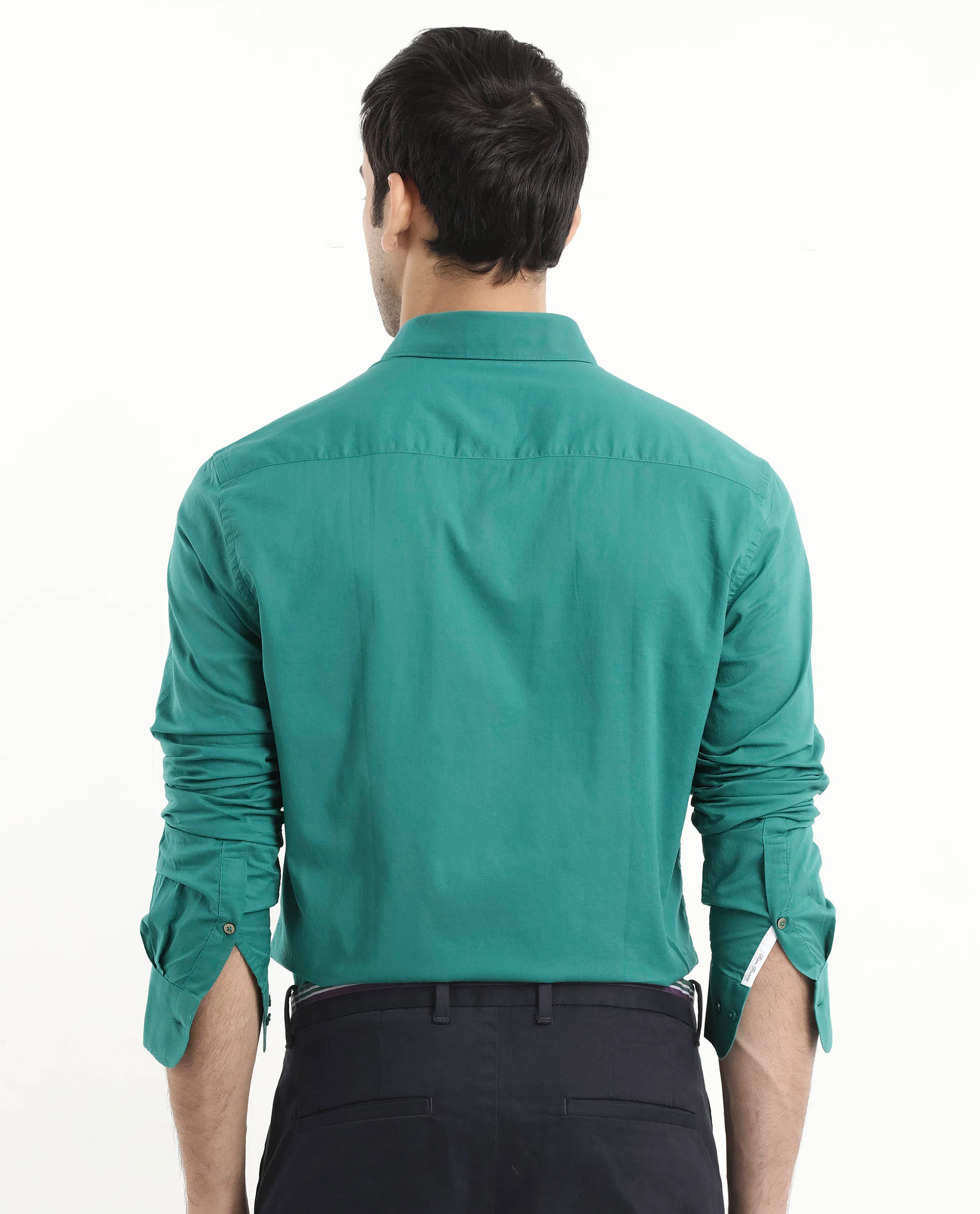 Rare Rabbit Men's Cambroc Teal Cotton Plain Regular Fit Full Sleeve Collared Shirt - Image 9