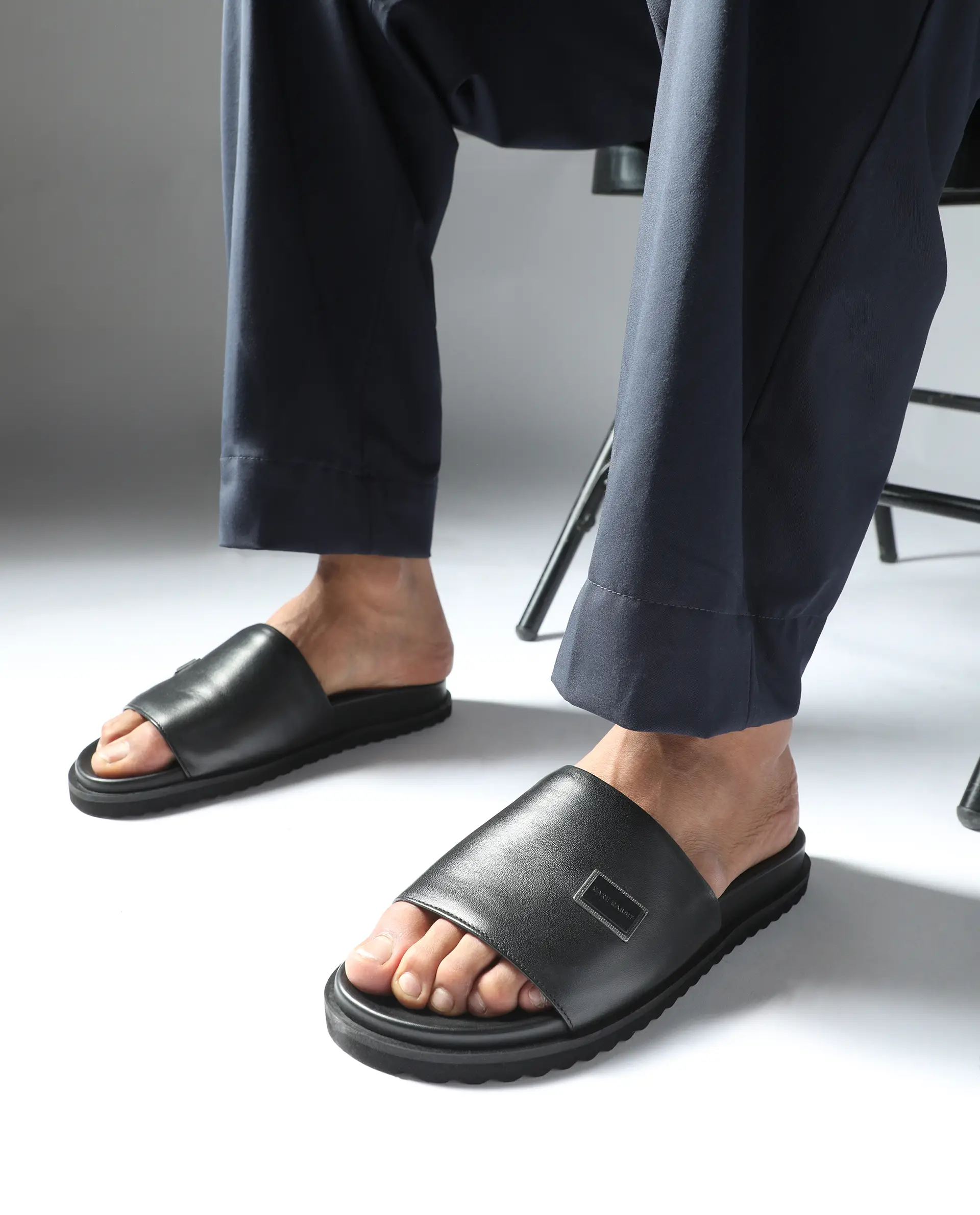 Rare Rabbit Men Camden Black Leather Slip-On Closure Sandal - Image 2