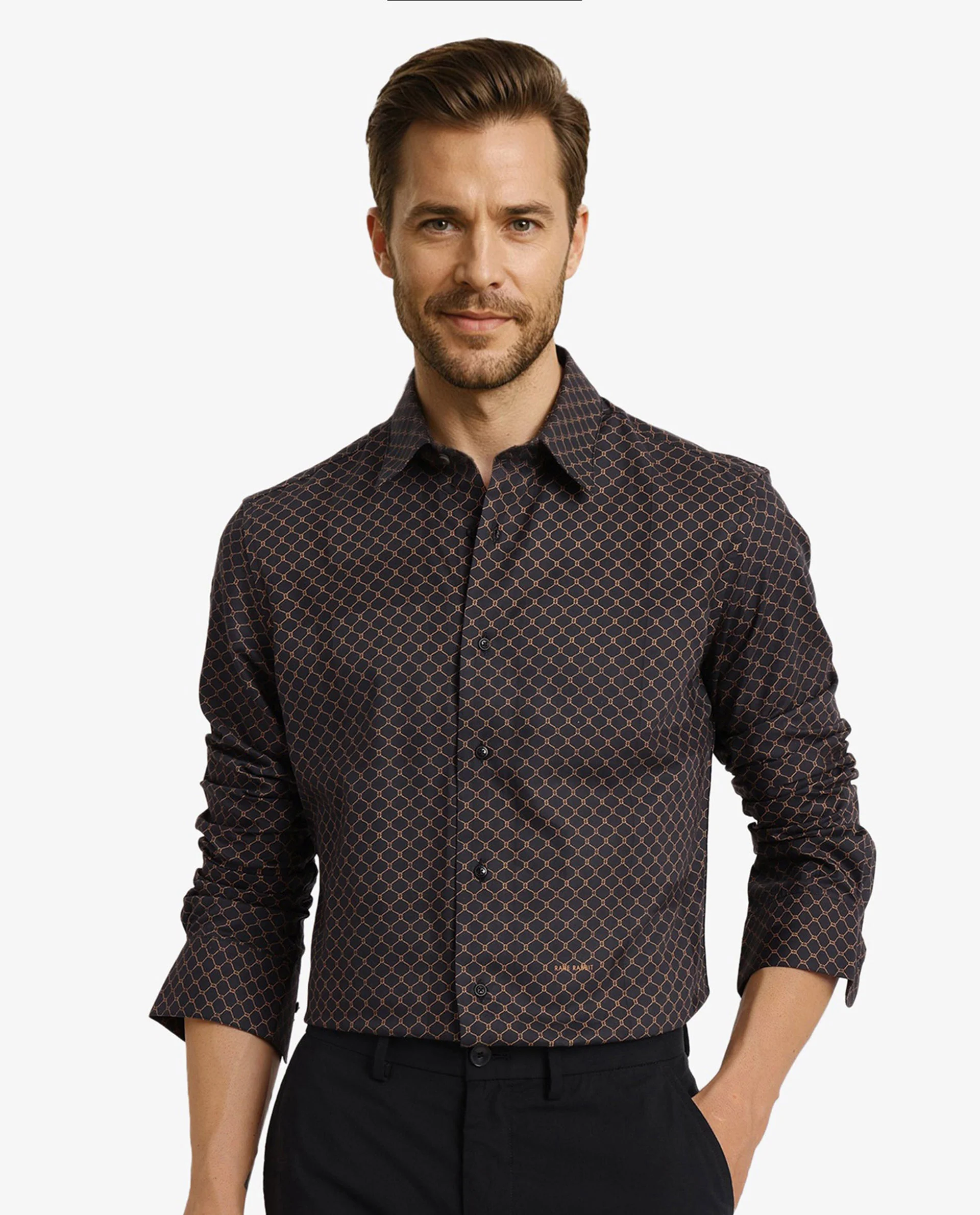 Rare Rabbit Men's Camden Black Cotton Geometric Print Regular Fit Full Sleeve Collared Shirt - Image 2
