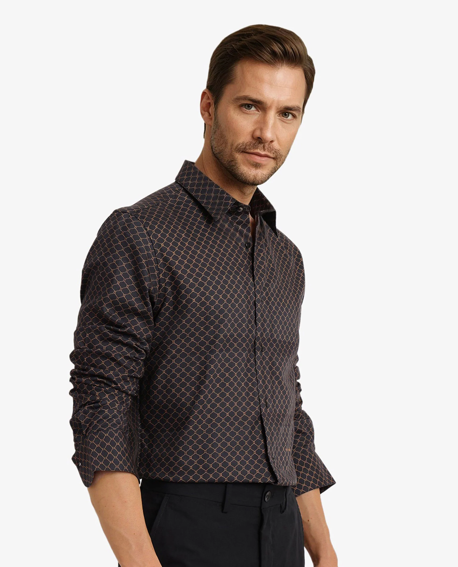 Rare Rabbit Men's Camden Black Cotton Geometric Print Regular Fit Full Sleeve Collared Shirt - Image 5