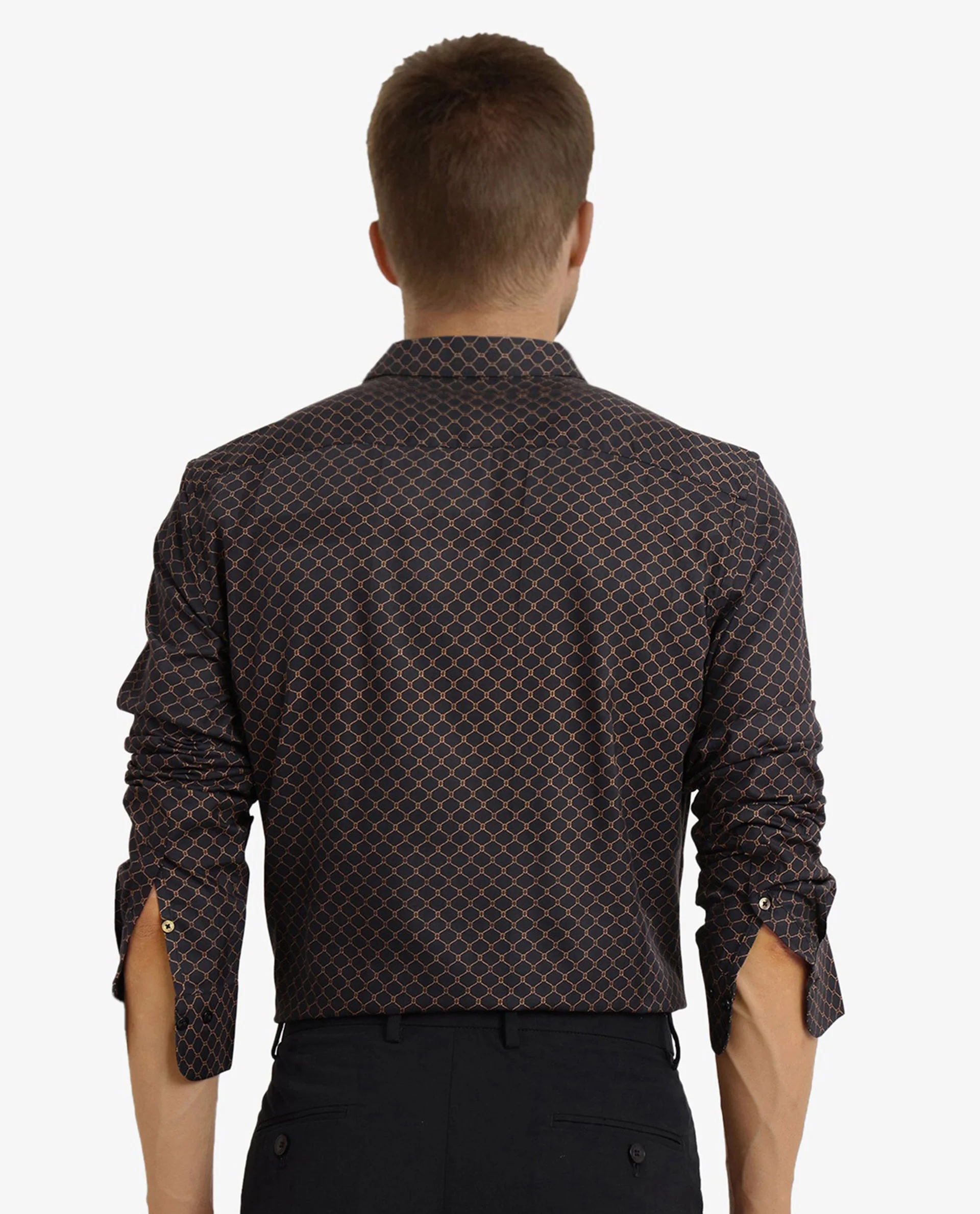 Rare Rabbit Men's Camden Black Cotton Geometric Print Regular Fit Full Sleeve Collared Shirt - Image 6