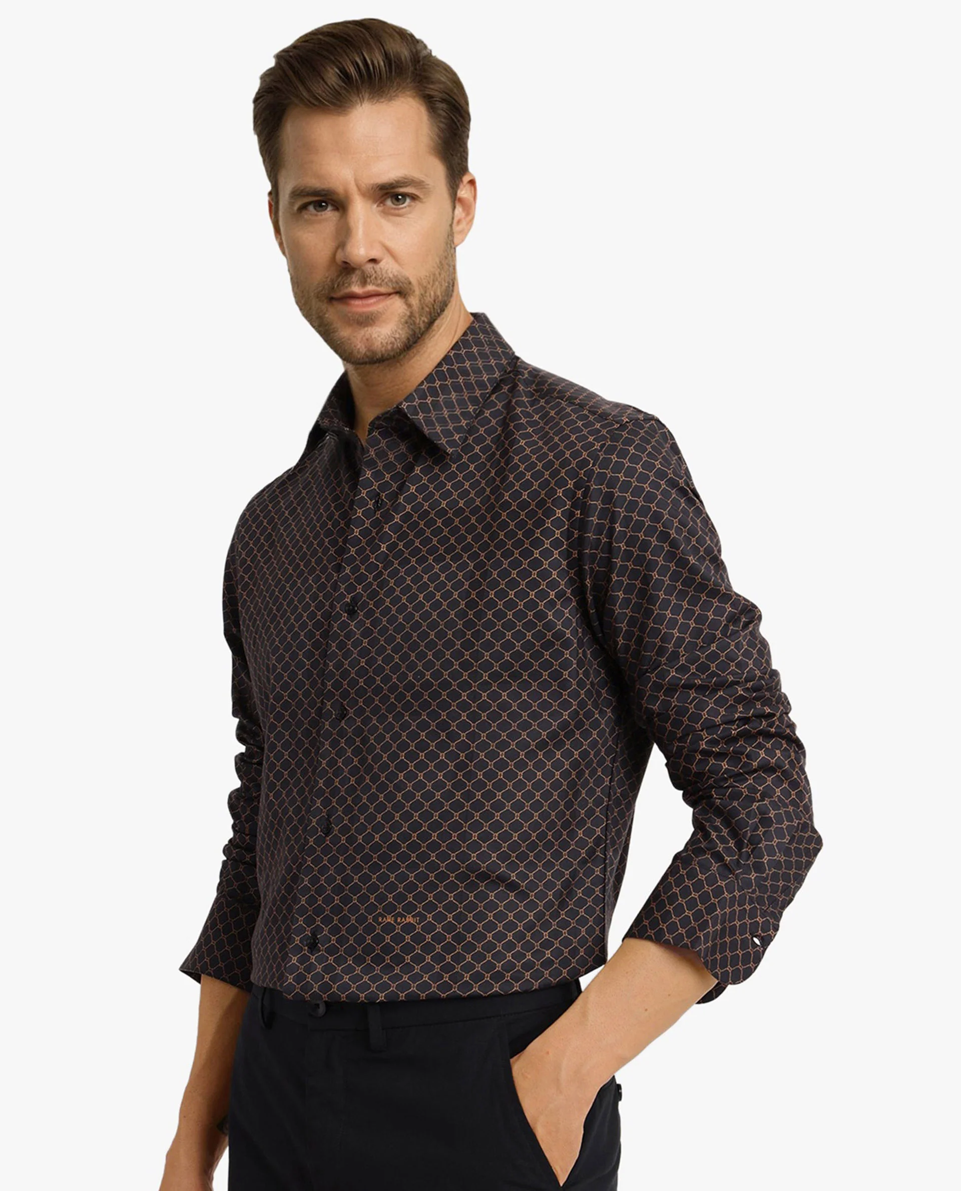 Rare Rabbit Men's Camden Black Cotton Geometric Print Regular Fit Full Sleeve Collared Shirt - Image 7