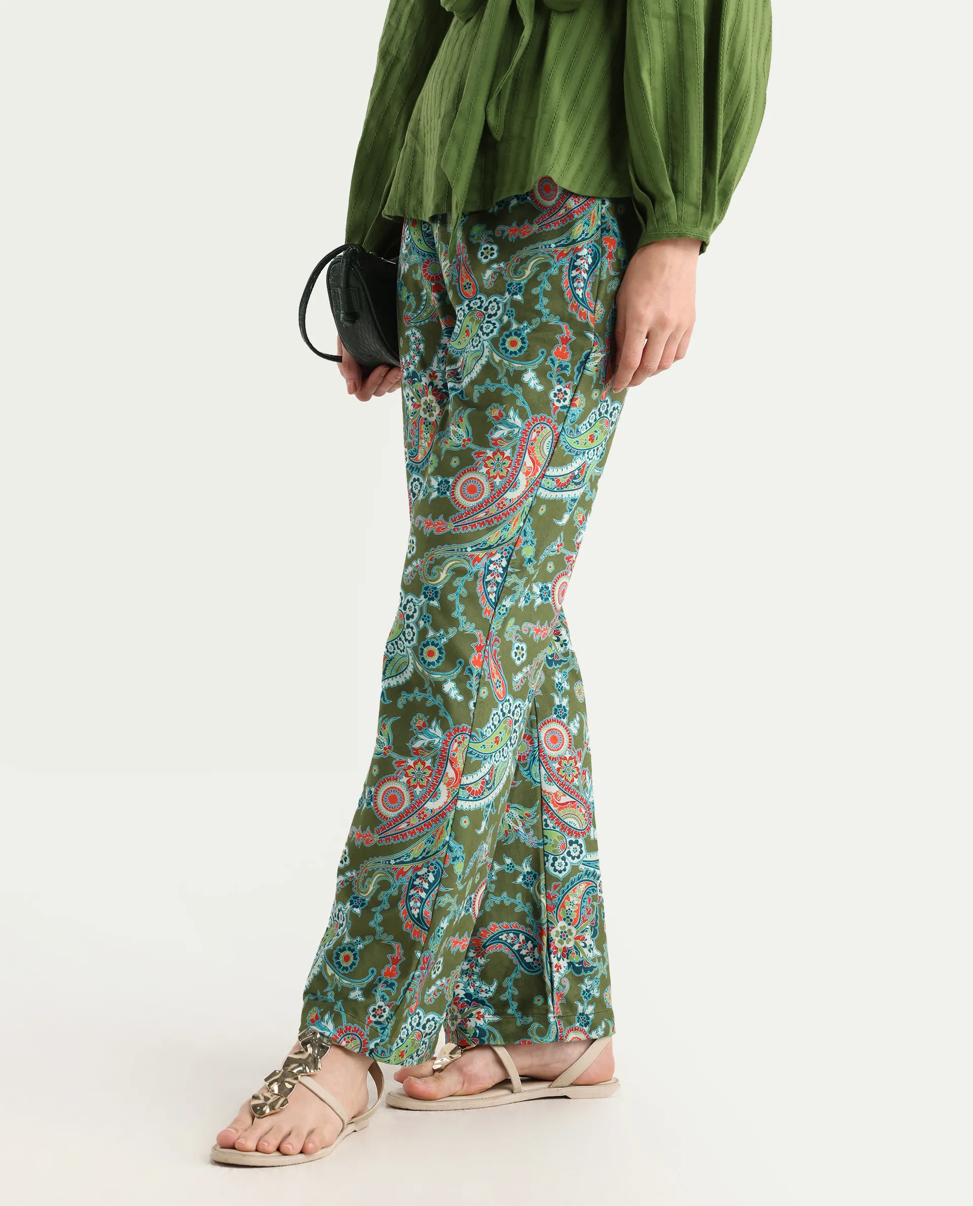 Rareism Women's Camder B Multi Velvet Paisley Print Ankle Length Bootcut Trouser - Image 2