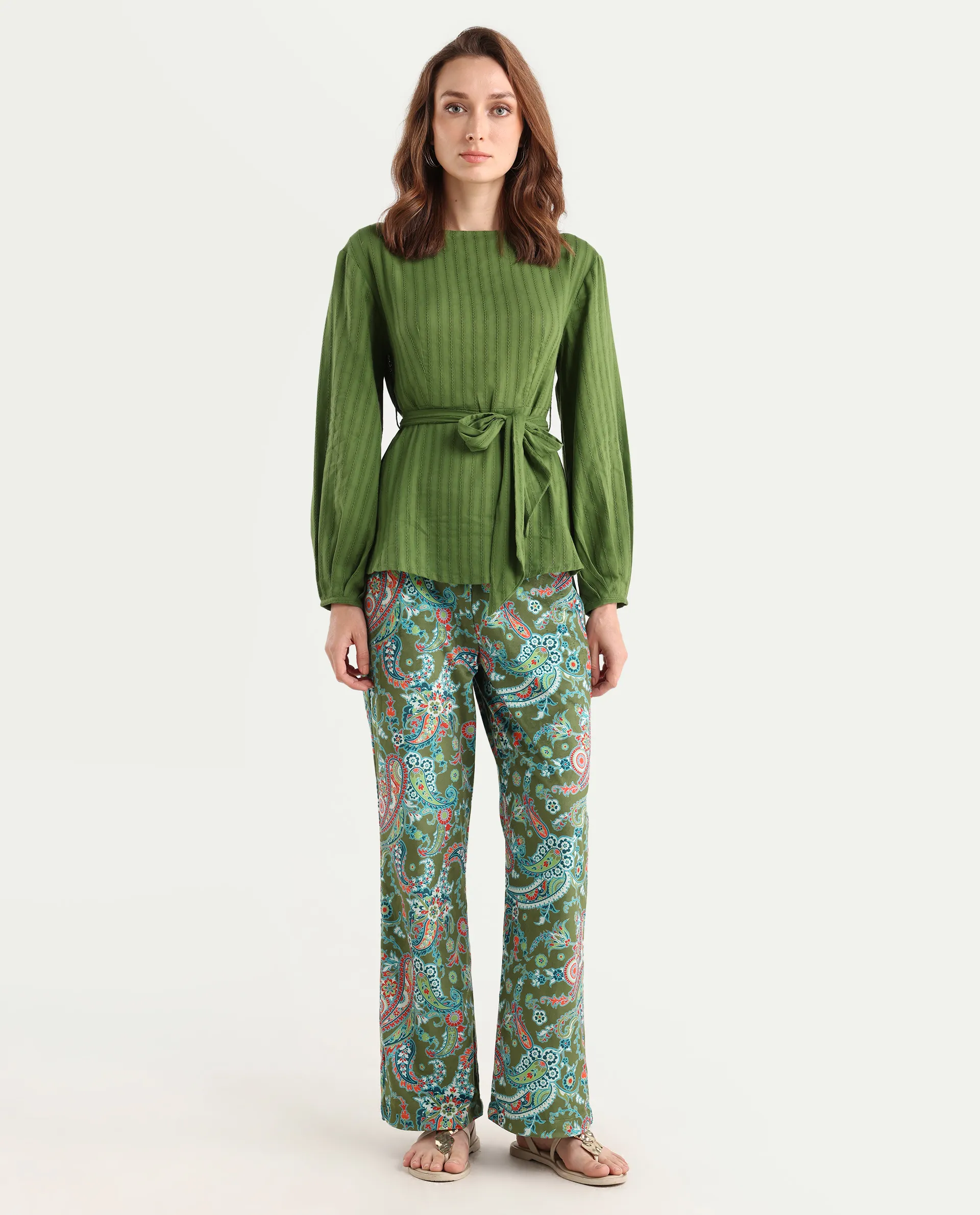 Rareism Women's Camder B Multi Velvet Paisley Print Ankle Length Bootcut Trouser - Image 3