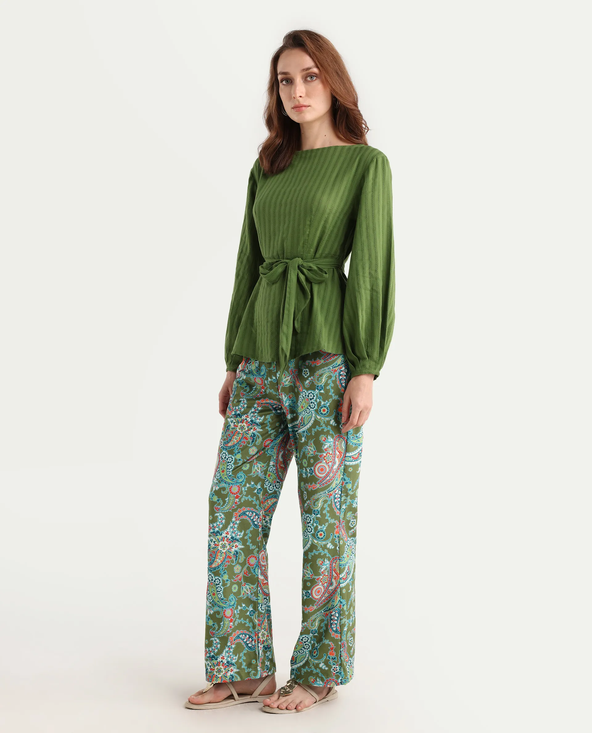 Rareism Women's Camder B Multi Velvet Paisley Print Ankle Length Bootcut Trouser - Image 6