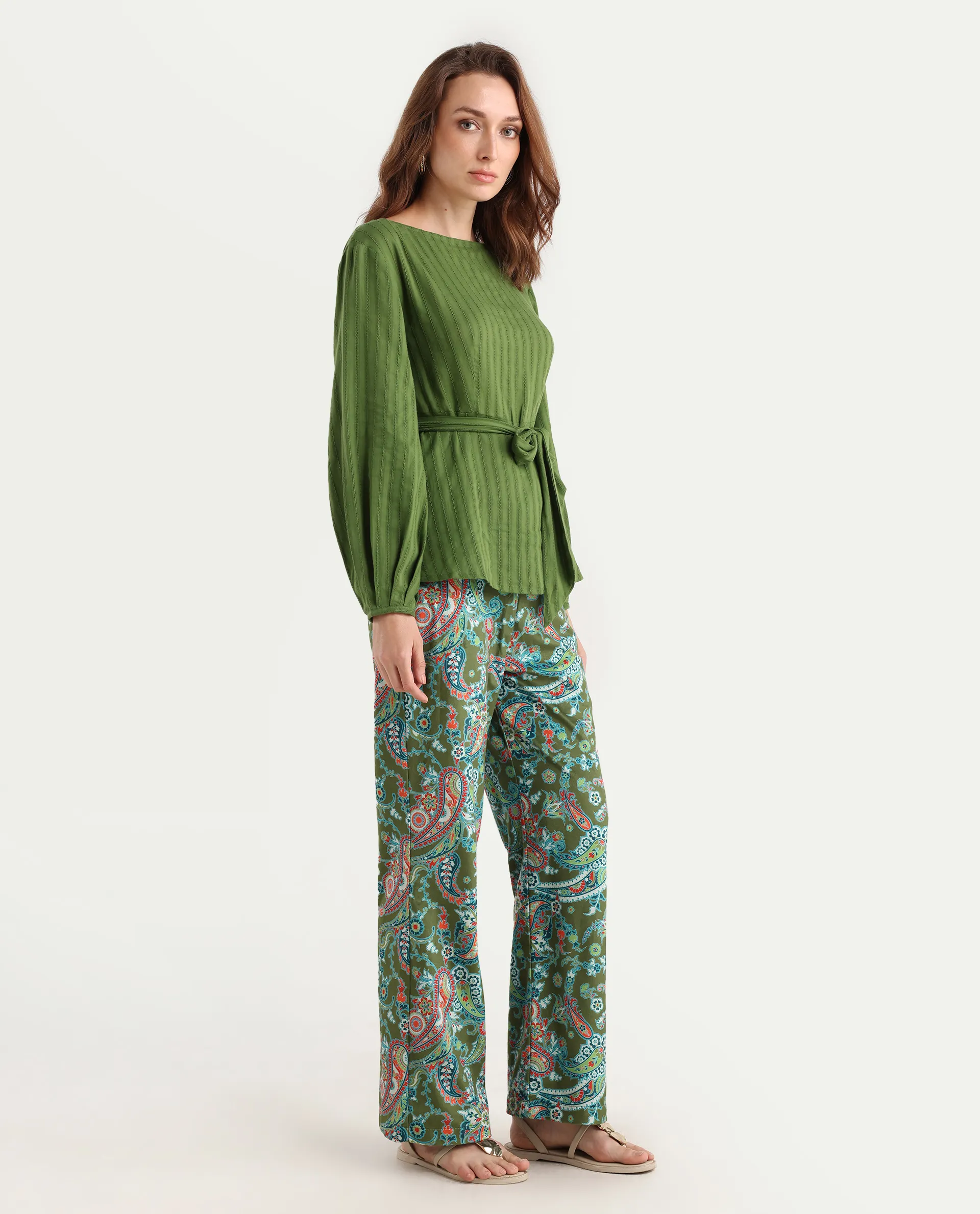 Rareism Women's Camder B Multi Velvet Paisley Print Ankle Length Bootcut Trouser - Image 7