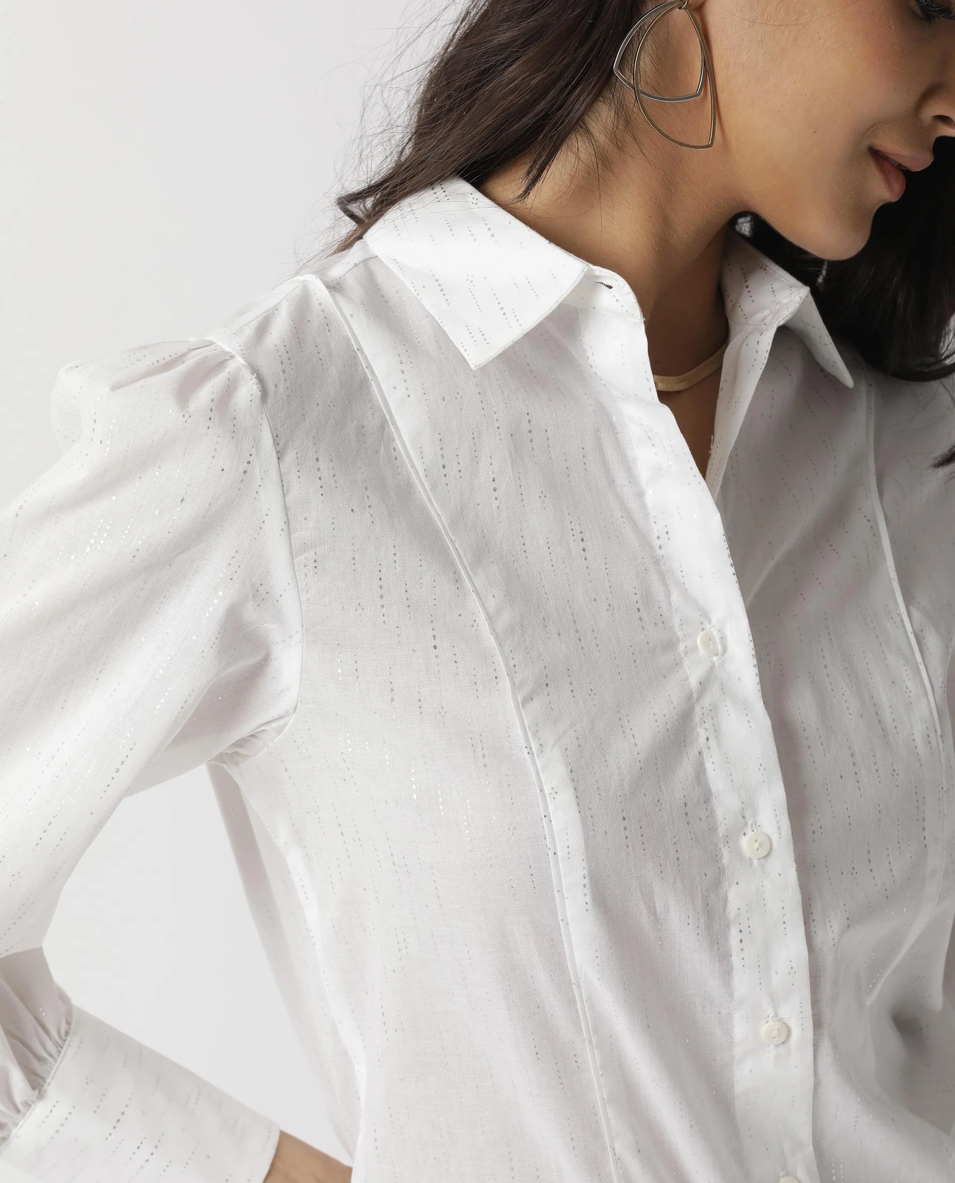 Rareism Women's Camelo White Cotton Spread Collar Plain Regular Fit Top - Image 2