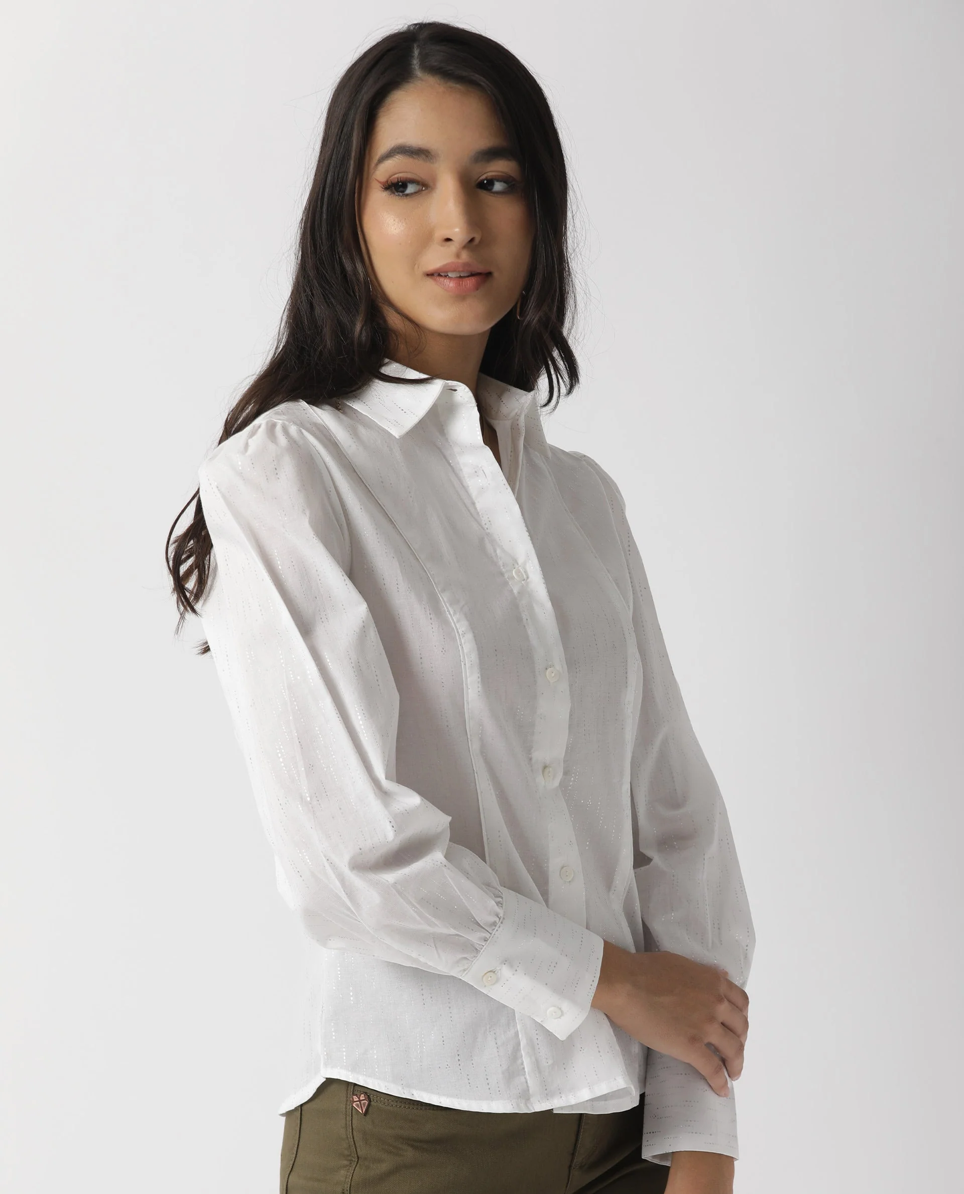 Rareism Women's Camelo White Cotton Spread Collar Plain Regular Fit Top - Image 5