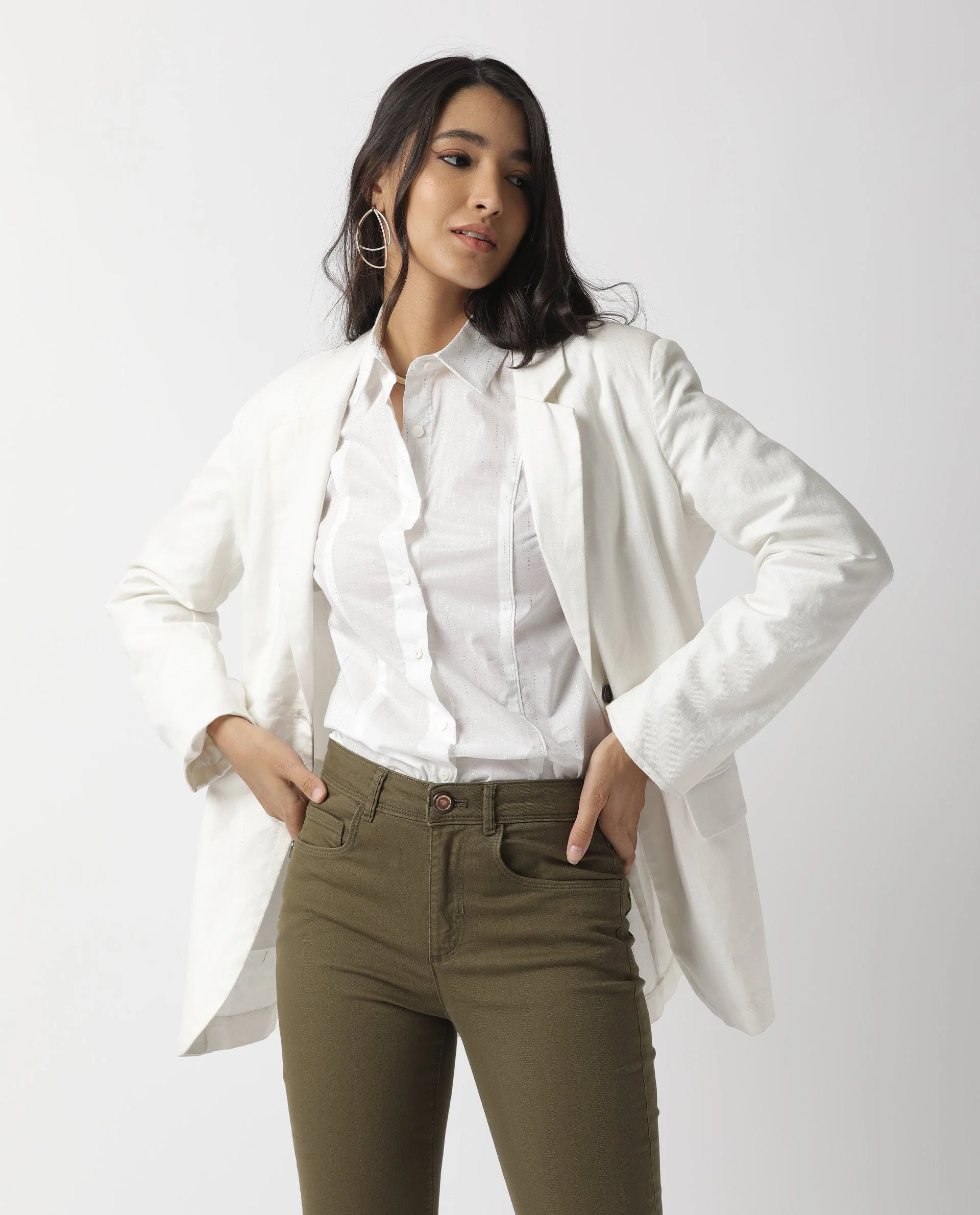 Rareism Women's Camelo White Cotton Spread Collar Plain Regular Fit Top - Image 6